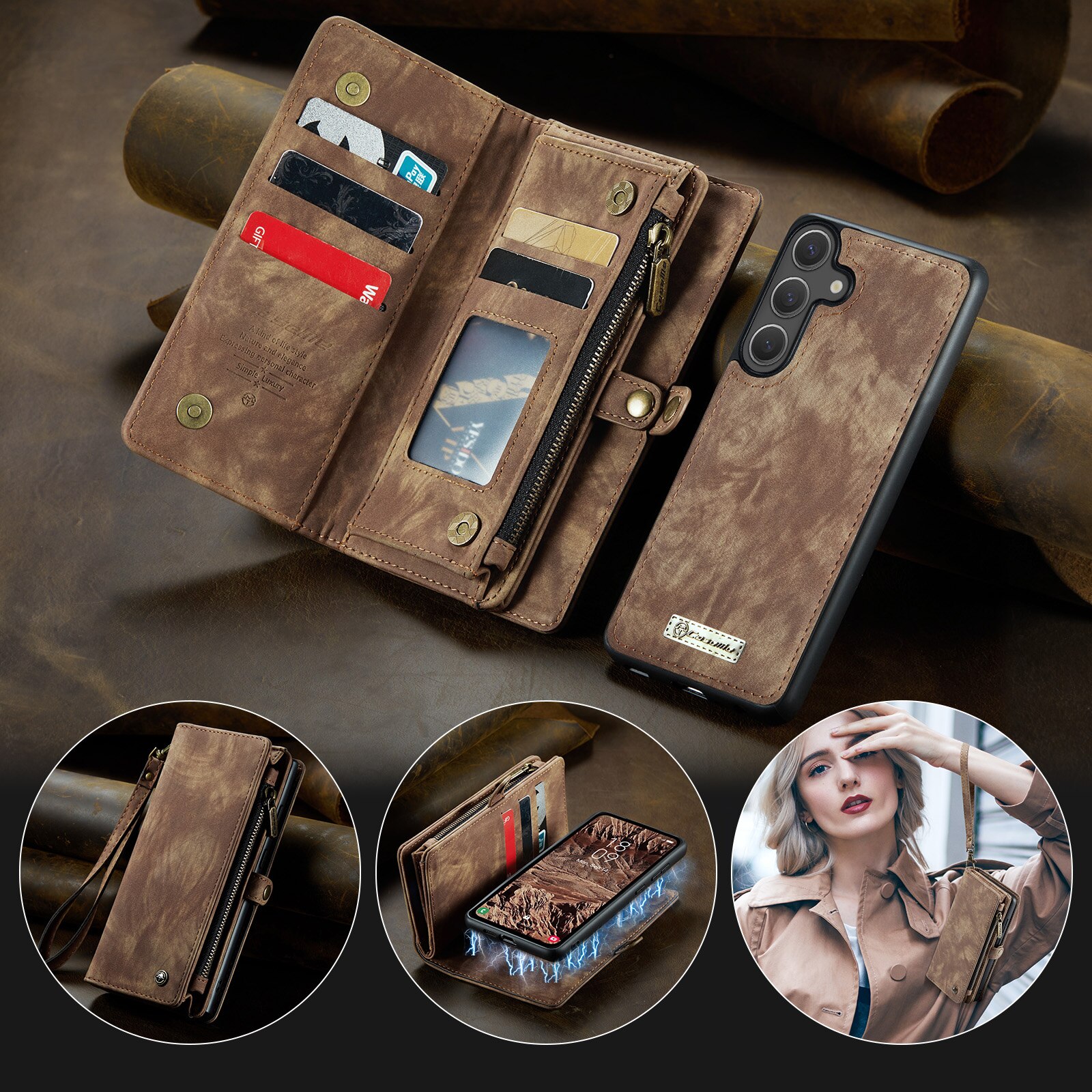 Multi-slot Mobiltaske Samsung Galaxy S25 FE Brun
