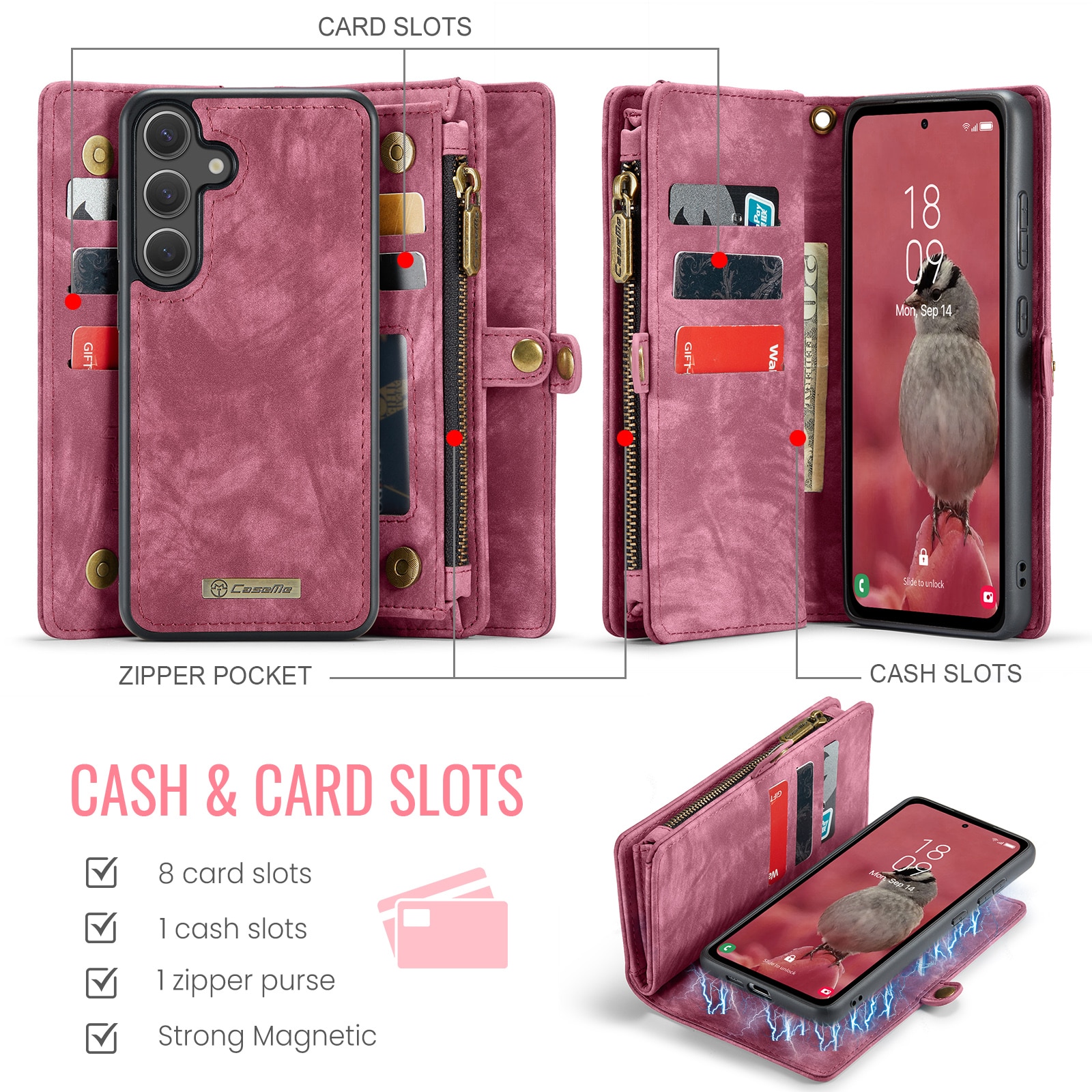 Multi-slot Mobiltaske Samsung Galaxy S25 FE Rød
