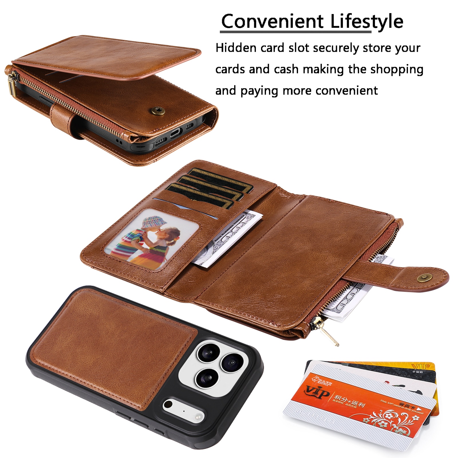 Magnet Leather Multi-Wallet iPhone 17 Pro Max Brun