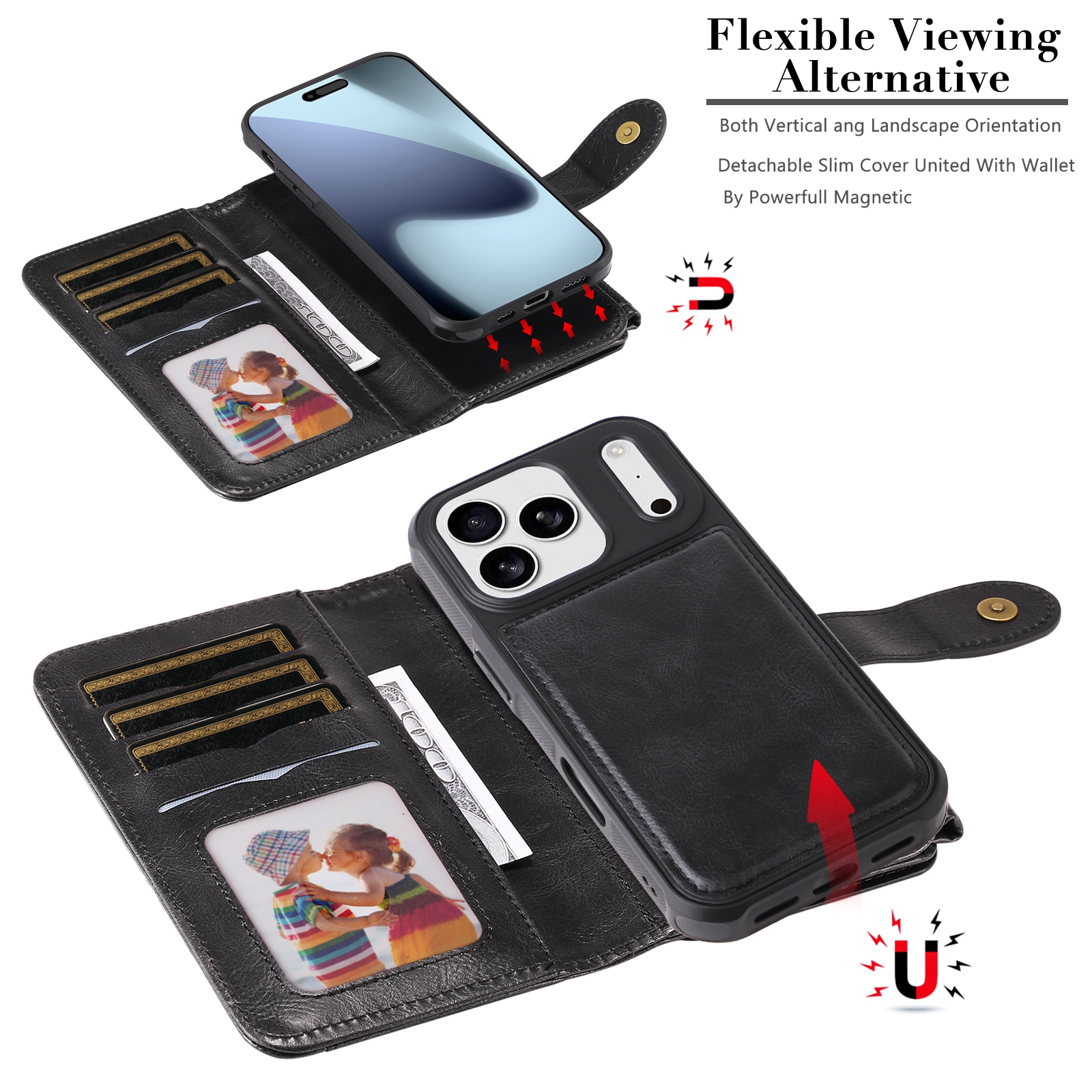 Magnet Leather Multi-Wallet iPhone 17 Pro Max sort