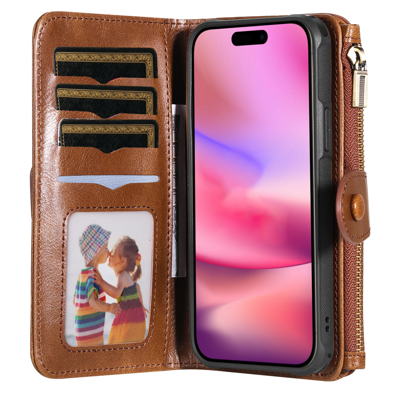 Magnet Leather Multi-Wallet iPhone 17 Brun