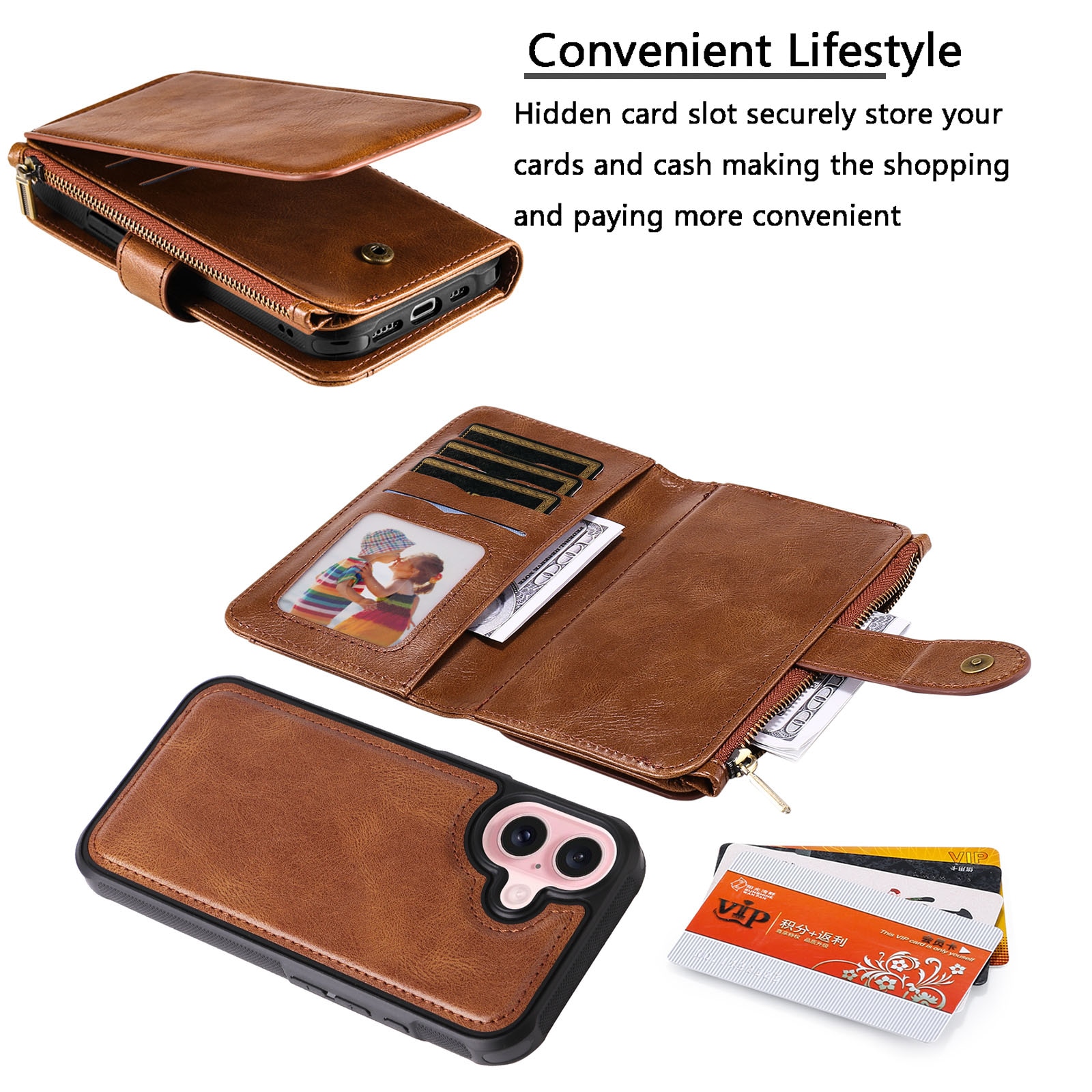 Magnet Leather Multi-Wallet iPhone 17 Brun