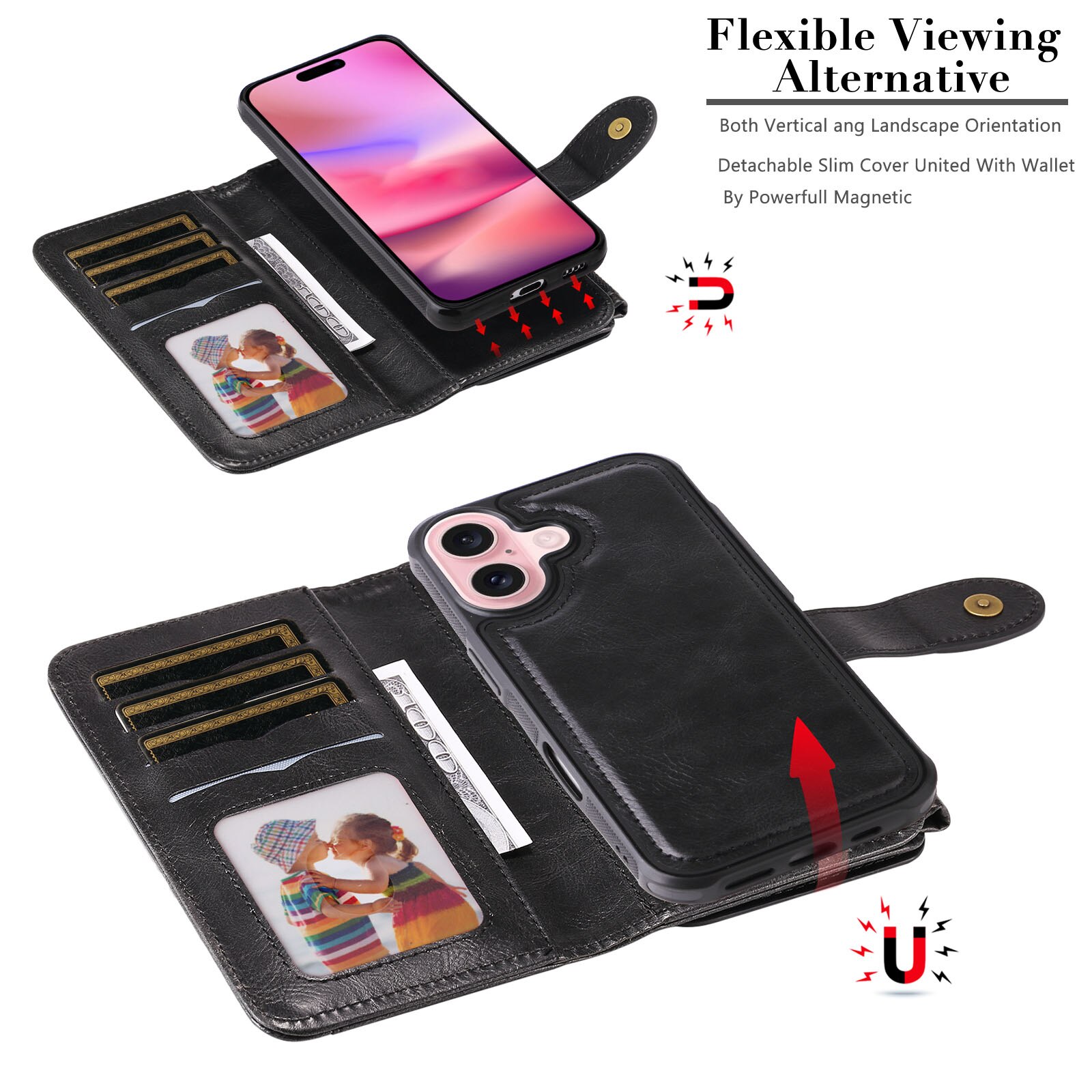 Magnet Leather Multi-Wallet iPhone 17 sort