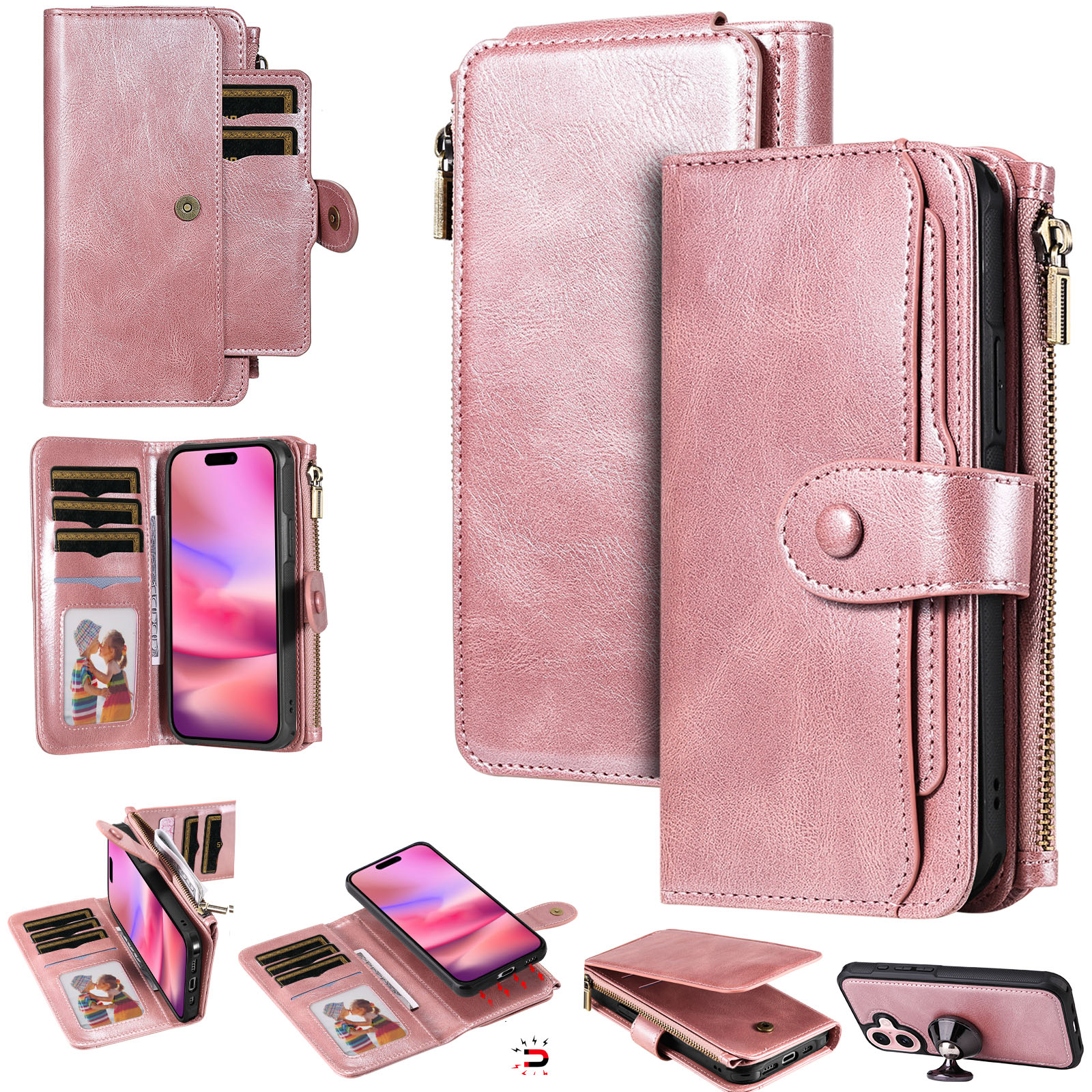 Magnet Leather Multi-Wallet iPhone 17 Lyserød