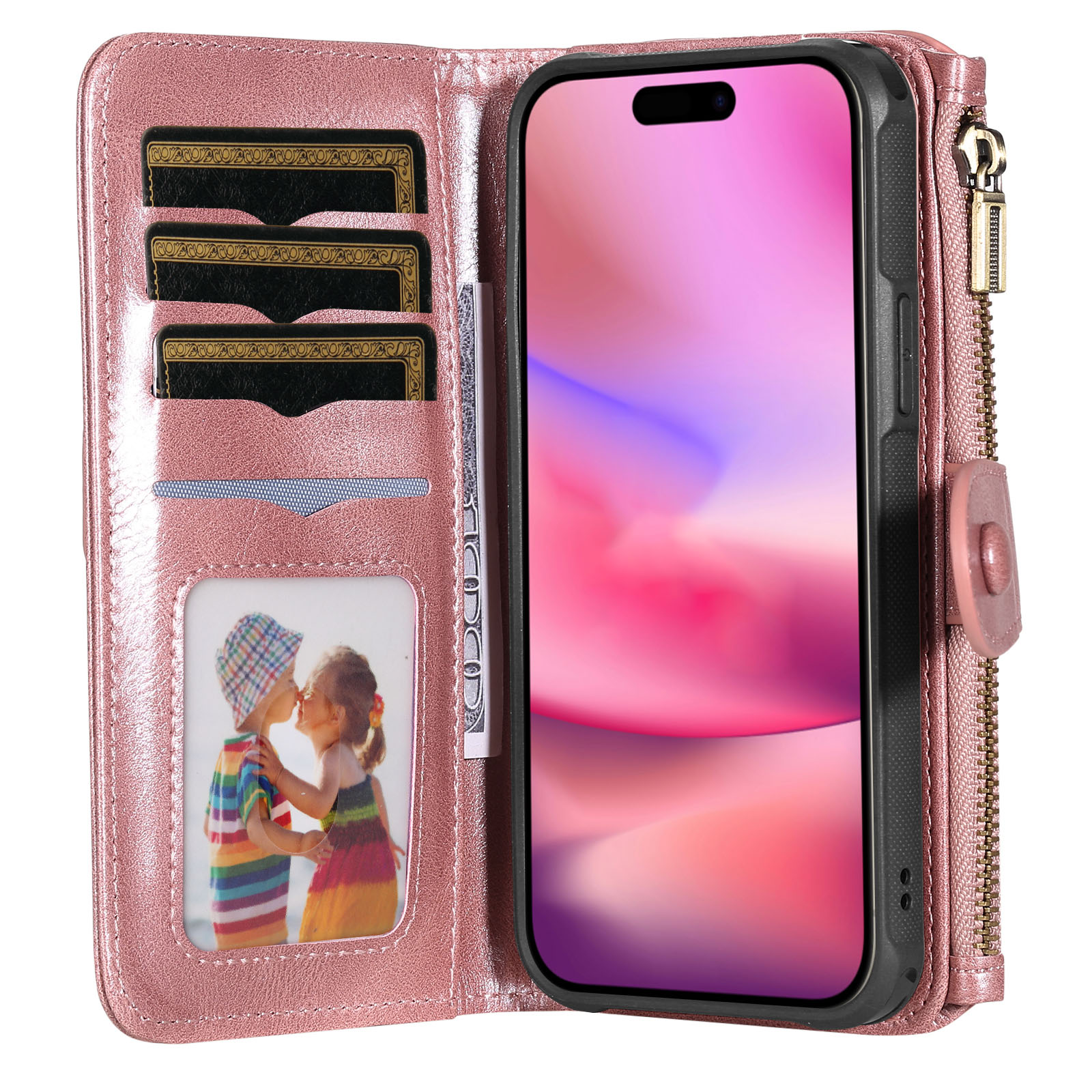Magnet Leather Multi-Wallet iPhone 17 Lyserød