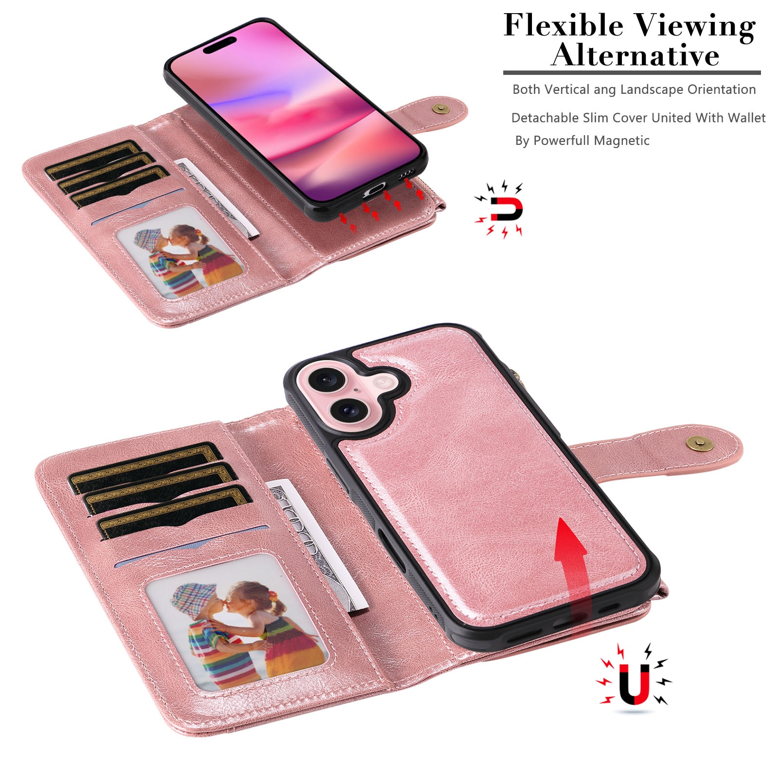 Magnet Leather Multi-Wallet iPhone 17 Lyserød