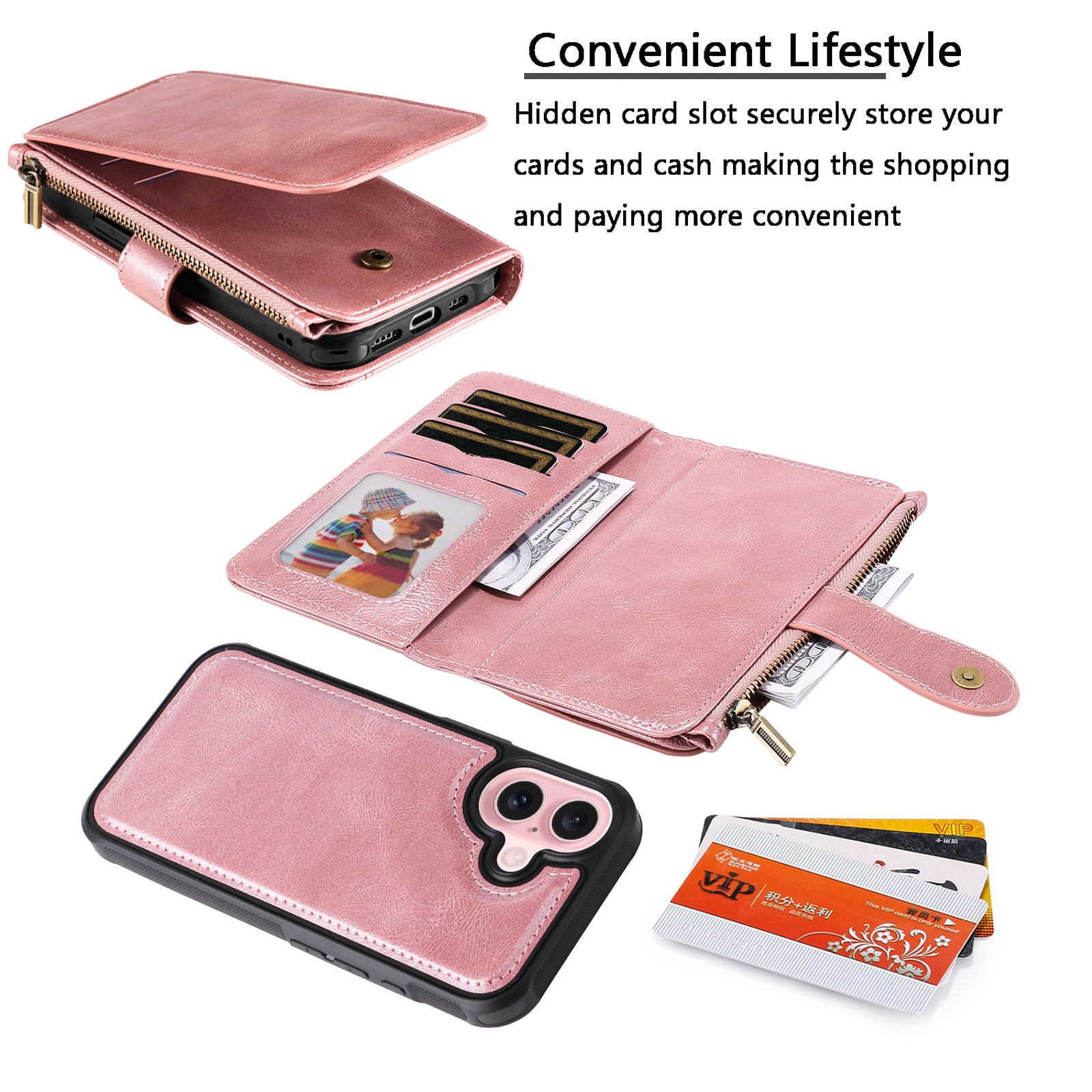 Magnet Leather Multi-Wallet iPhone 17 Lyserød