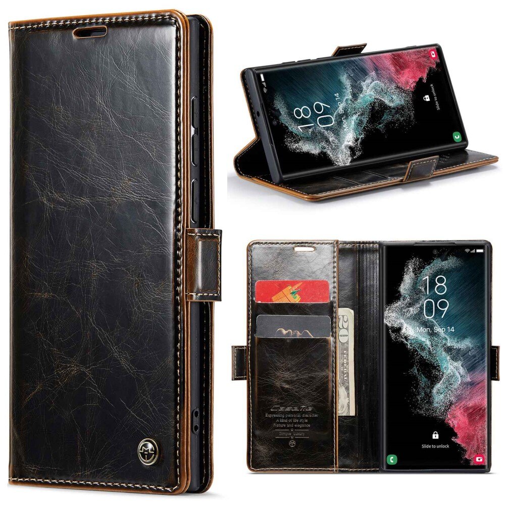 Leather Wallet Samsung Galaxy S22 Ultra brun