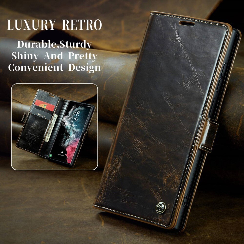 Leather Wallet Samsung Galaxy S22 Ultra brun