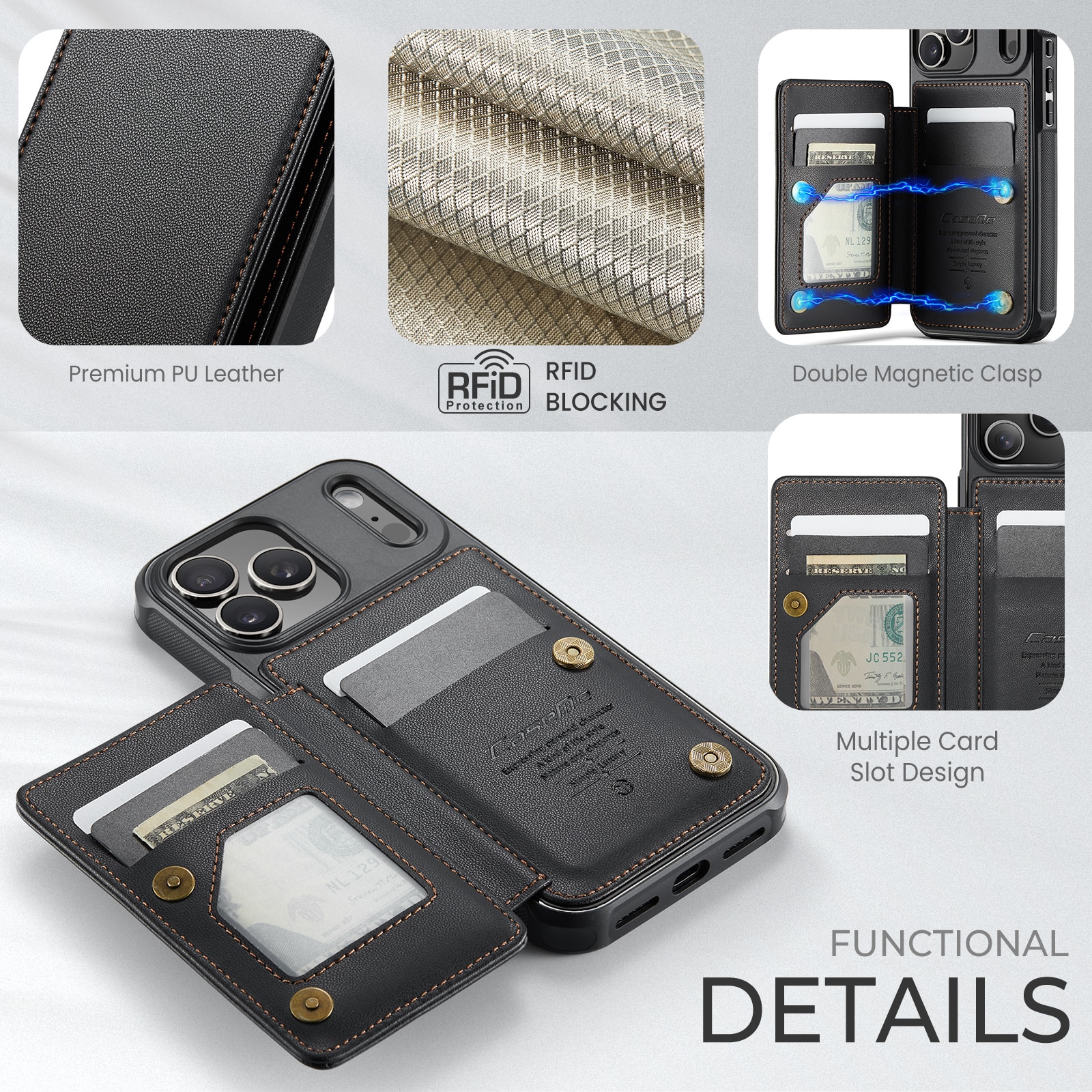 RFID blocking Tegnebog Cover iPhone 17 Pro sort