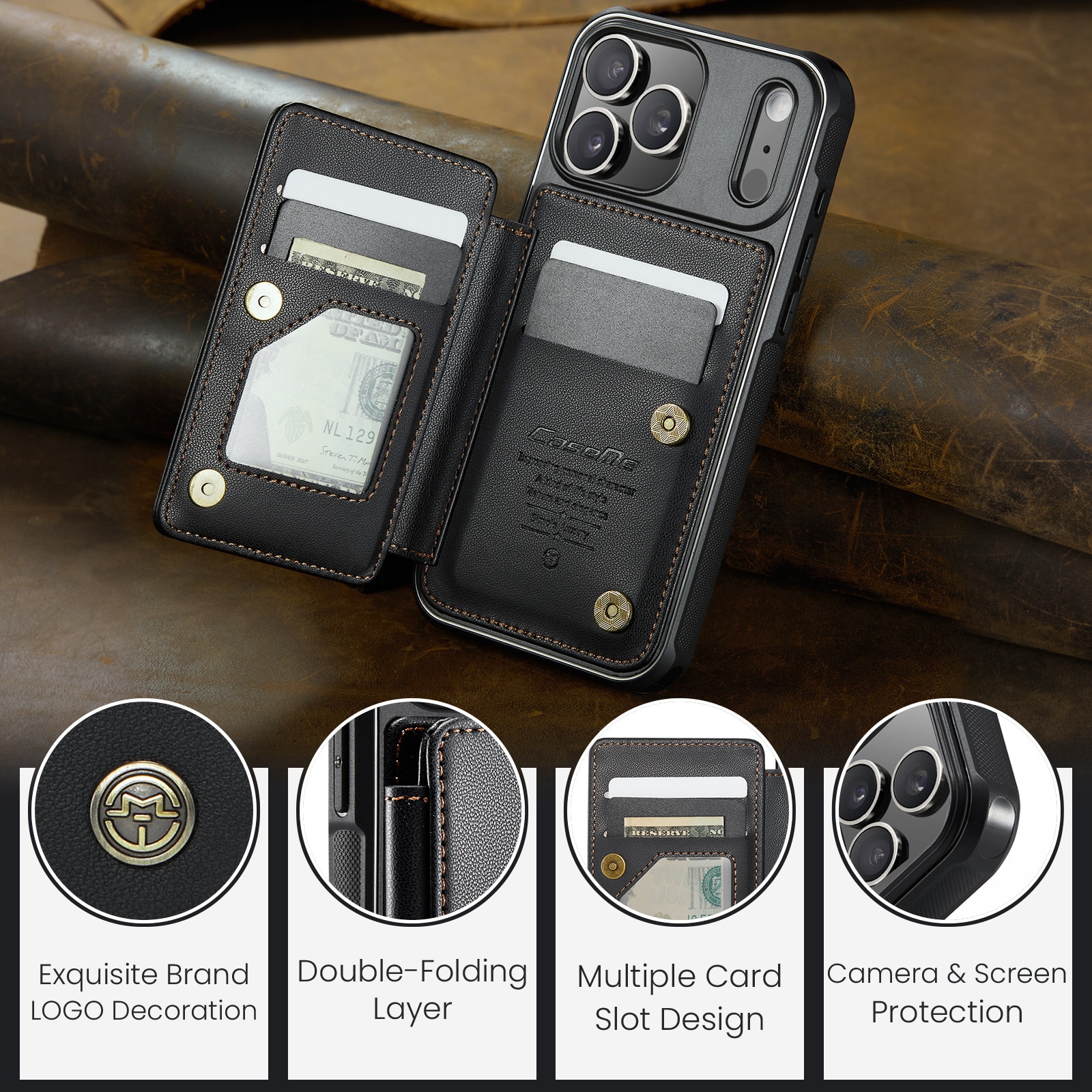 RFID blocking Tegnebog Cover iPhone 17 Pro Max sort