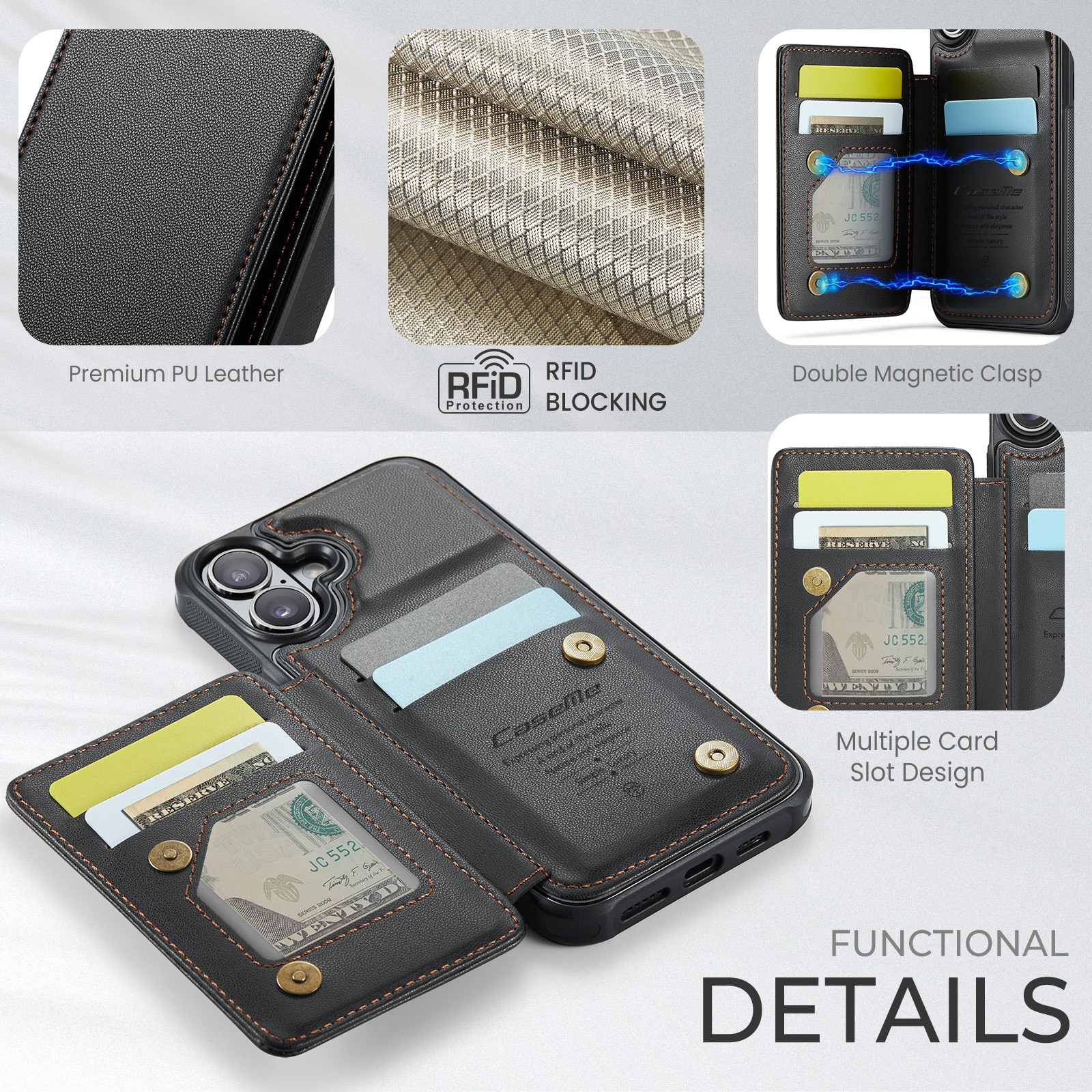 RFID blocking Tegnebog Cover iPhone 17 sort