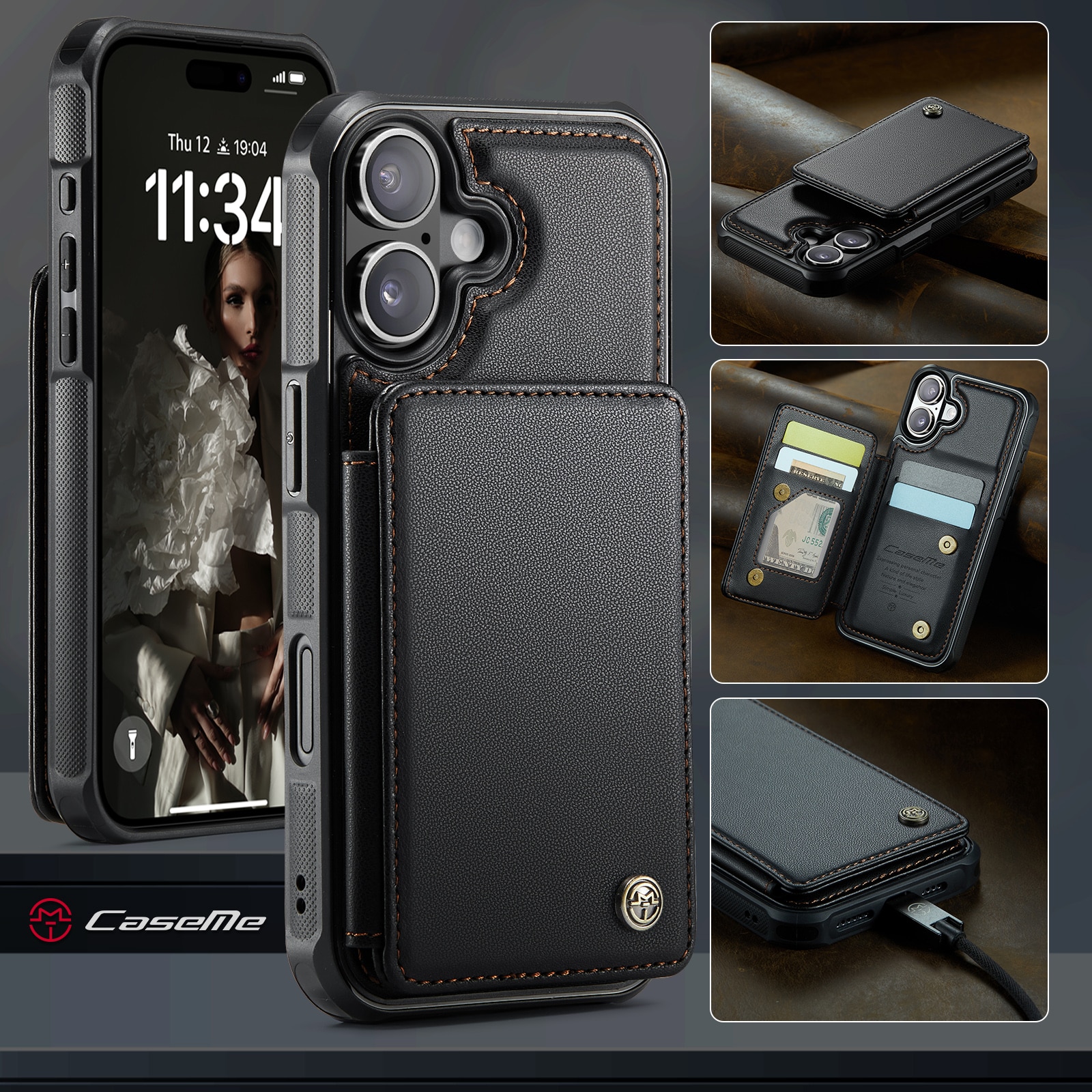 RFID blocking Tegnebog Cover iPhone 17 sort