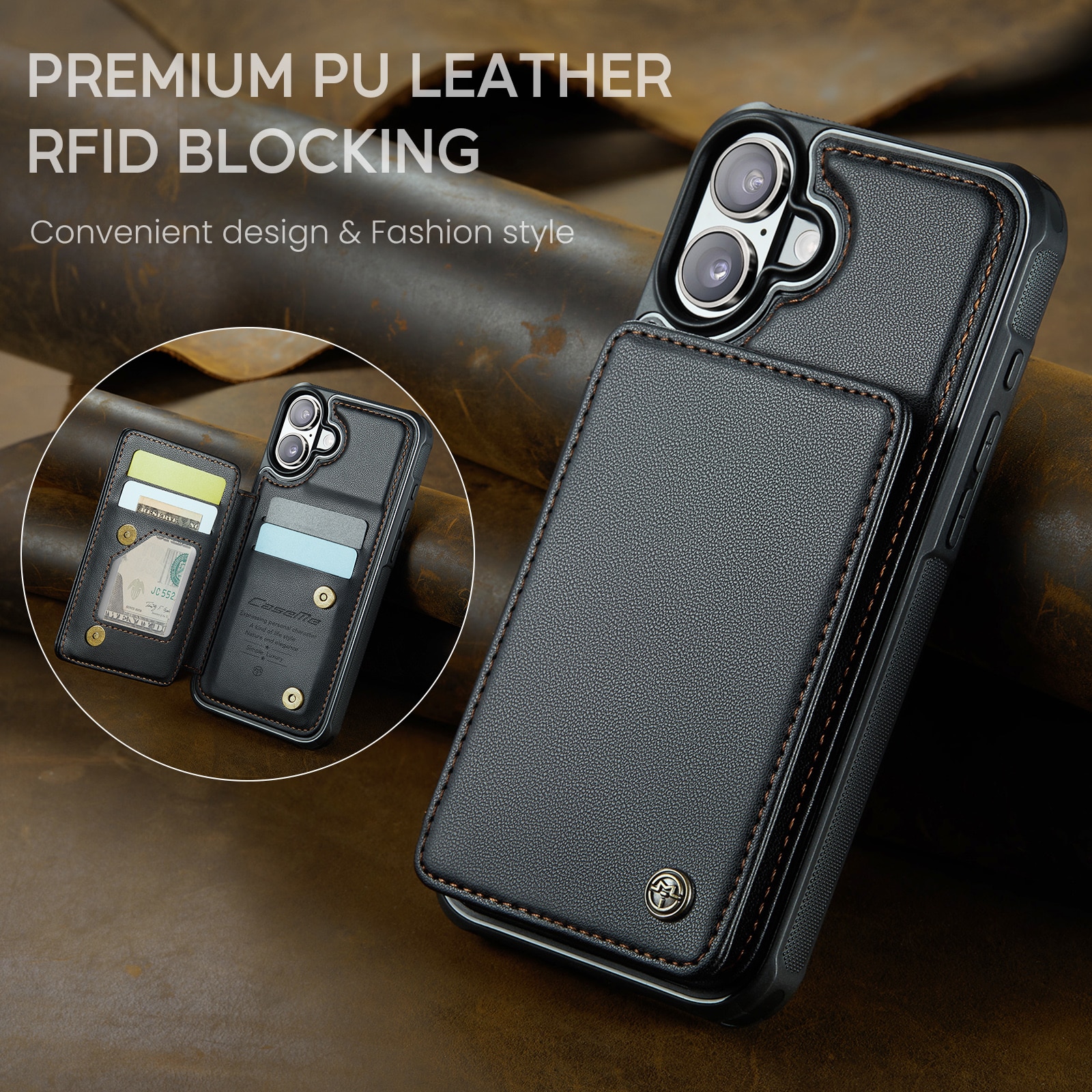 RFID blocking Tegnebog Cover iPhone 17 sort