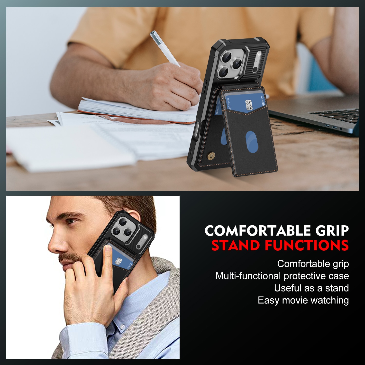 Magnetisk cover med kortholder iPhone 17 Pro Sort