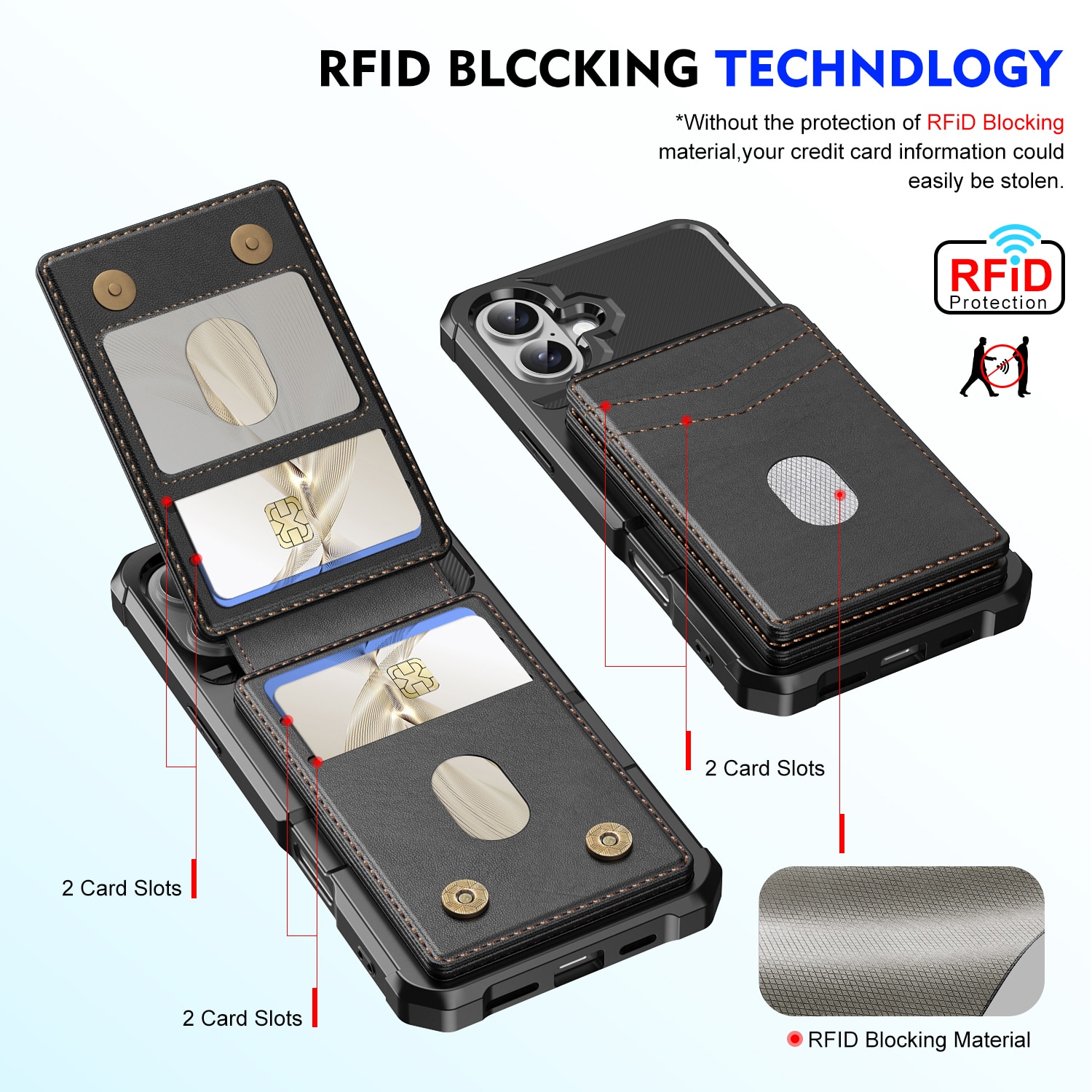 Magnetisk cover med kortholder iPhone 17 Sort