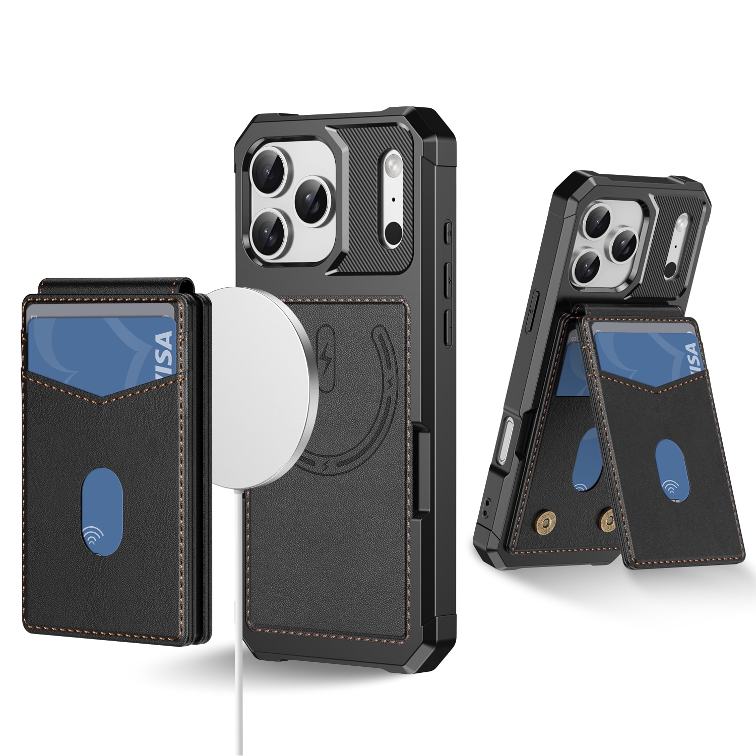 Magnetisk cover med kortholder iPhone 17 Pro Max Sort