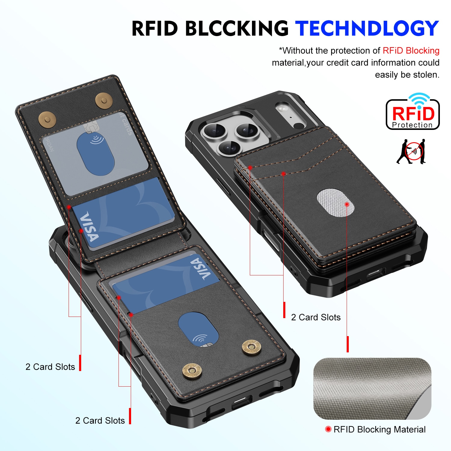 Magnetisk cover med kortholder iPhone 17 Pro Max Sort