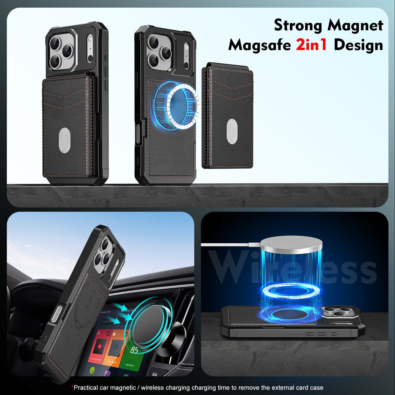 Magnetisk cover med kortholder iPhone 17 Pro Max Sort