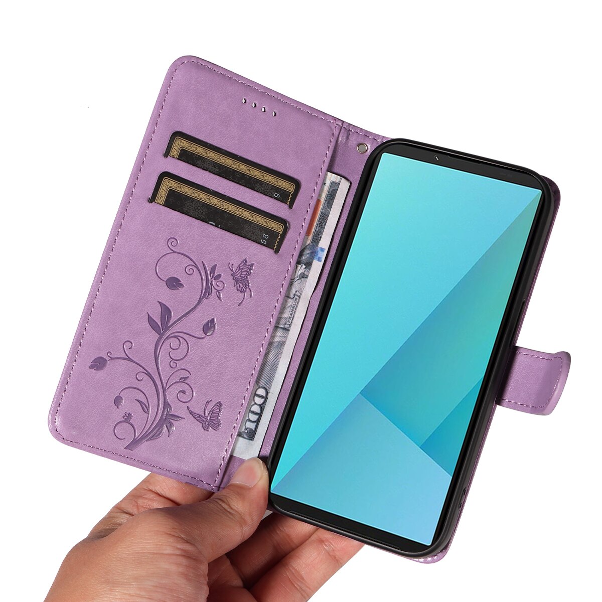 Læderetui Sommerfugle Sony Xperia 10 VII Lilla