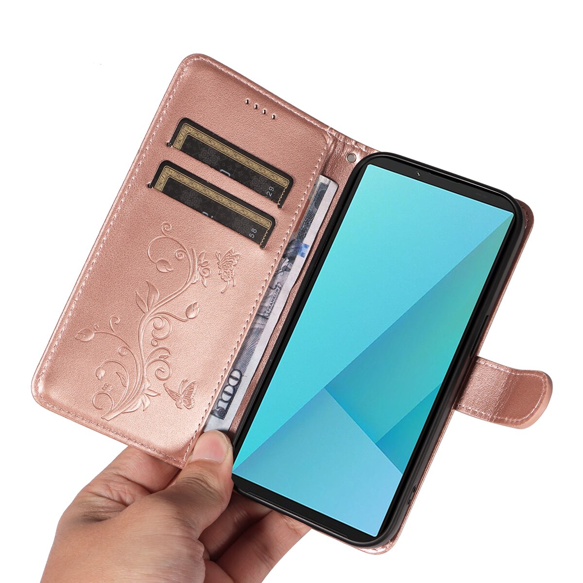 Læderetui Sommerfugle Sony Xperia 10 VII Rose guld