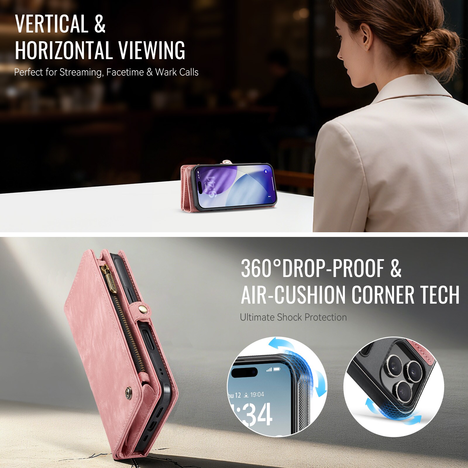 Multi-slot Mobiltaske iPhone 17 Pro Lyserød