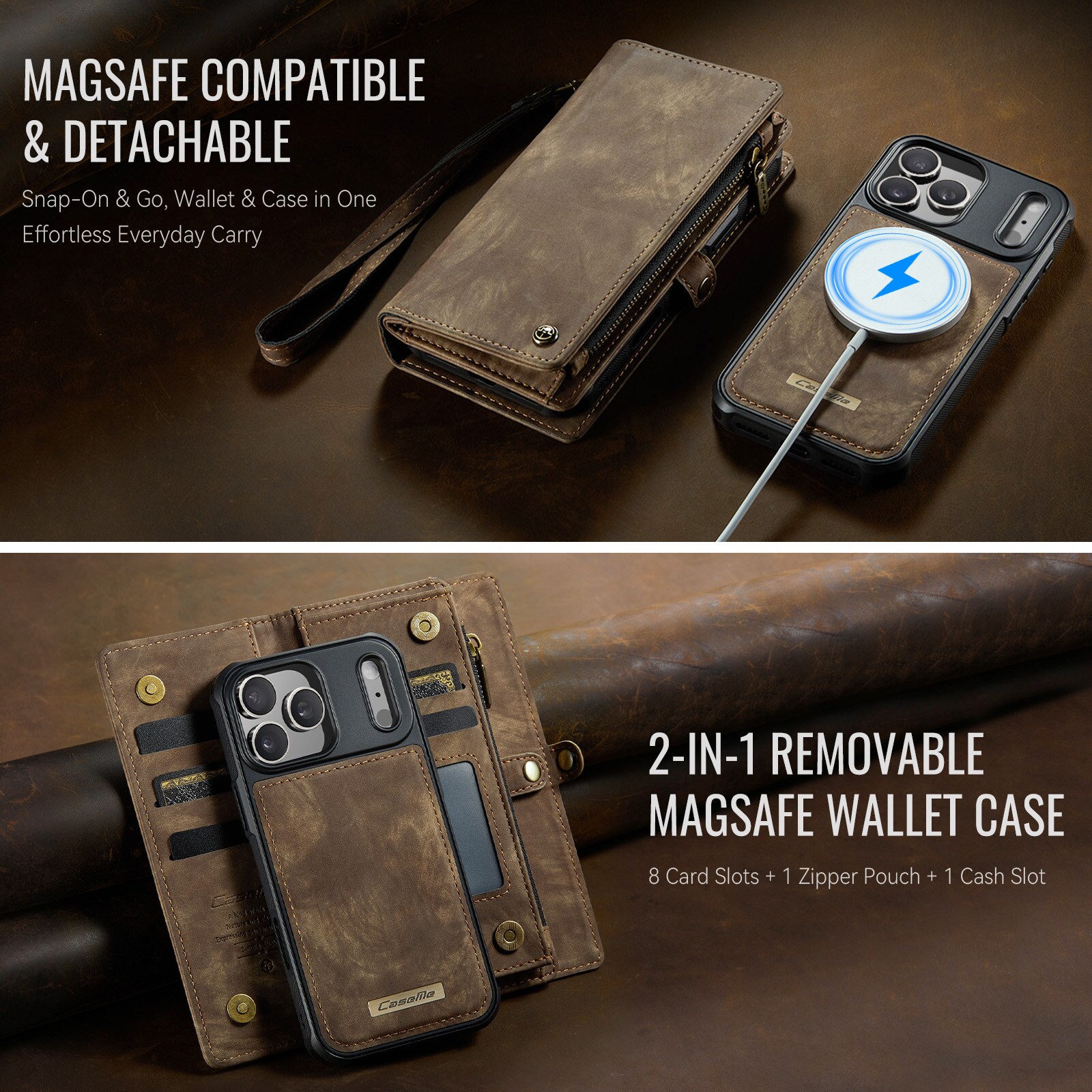 Multi-slot Mobiltaske iPhone 17 Pro Brun