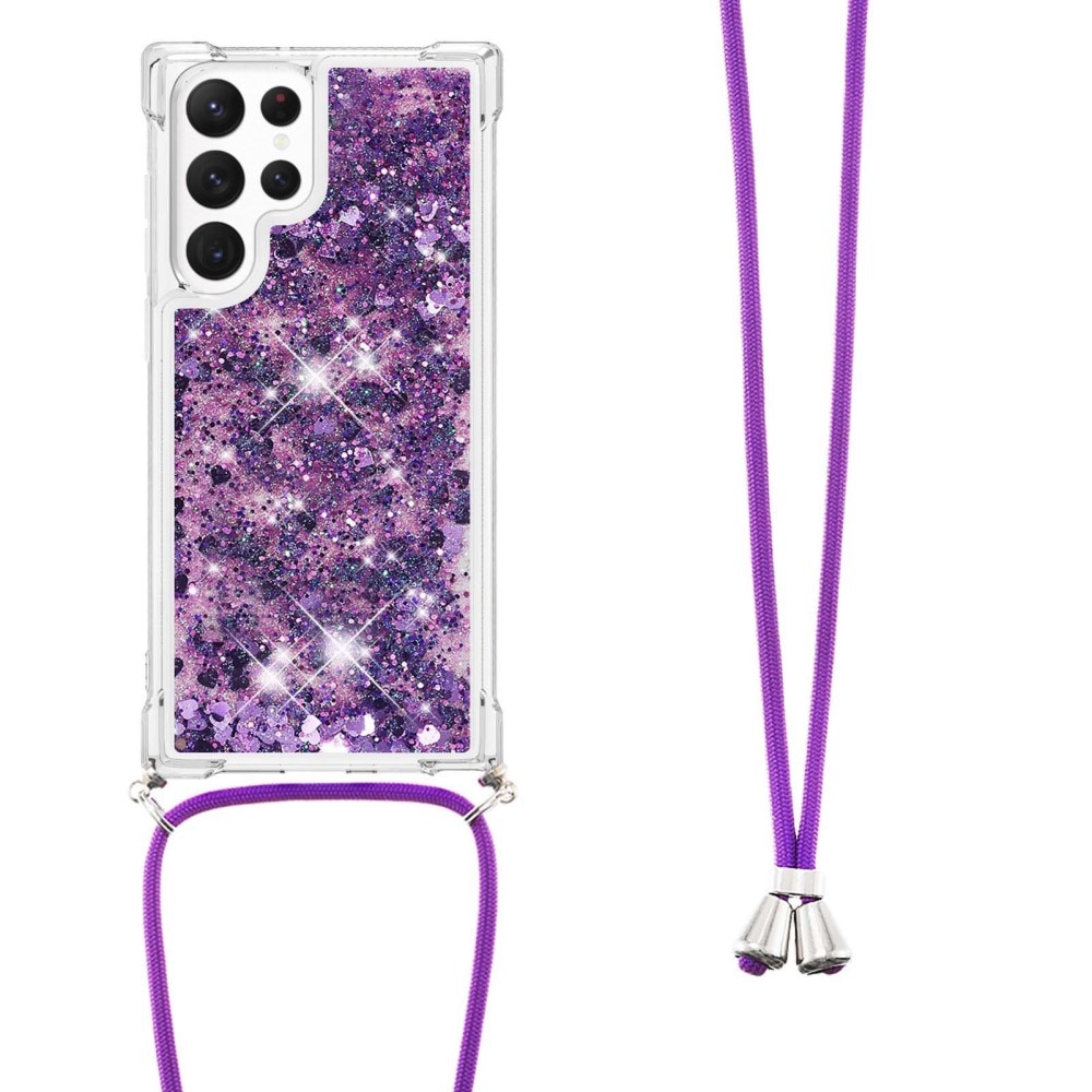 Glitter Powder TPU Cover halskæde strop Samsung Galaxy S23 Ultra lila