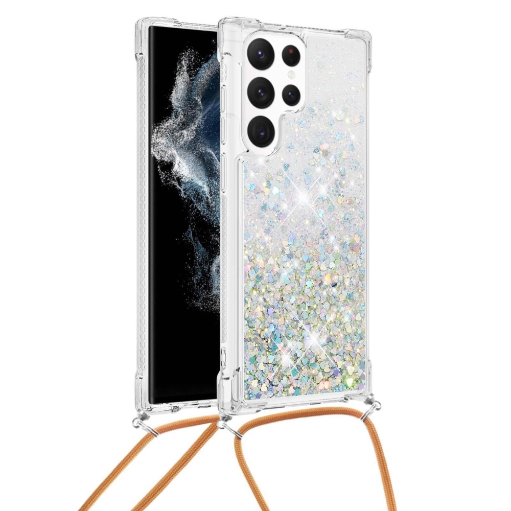 Glitter Powder TPU Cover halskæde strop Samsung Galaxy S23 Ultra sølv