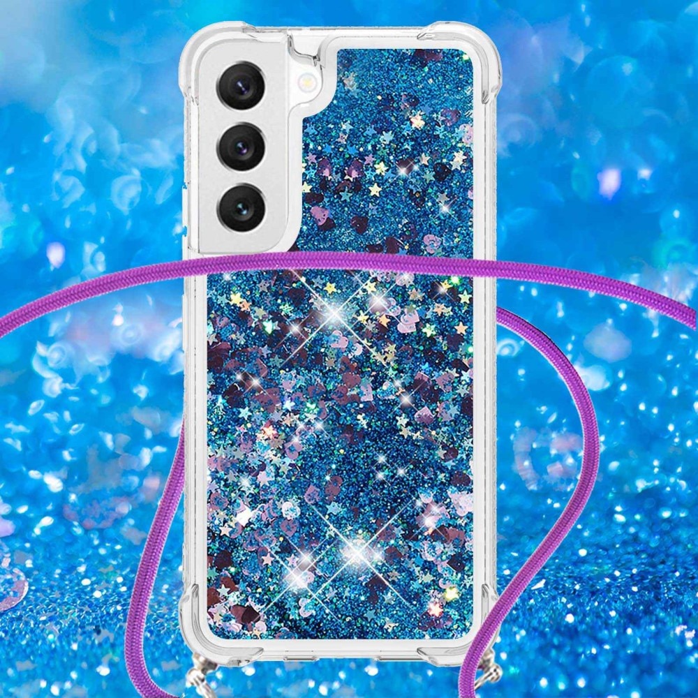 Glitter Powder TPU Cover halskæde strop Samsung Galaxy S23 blå