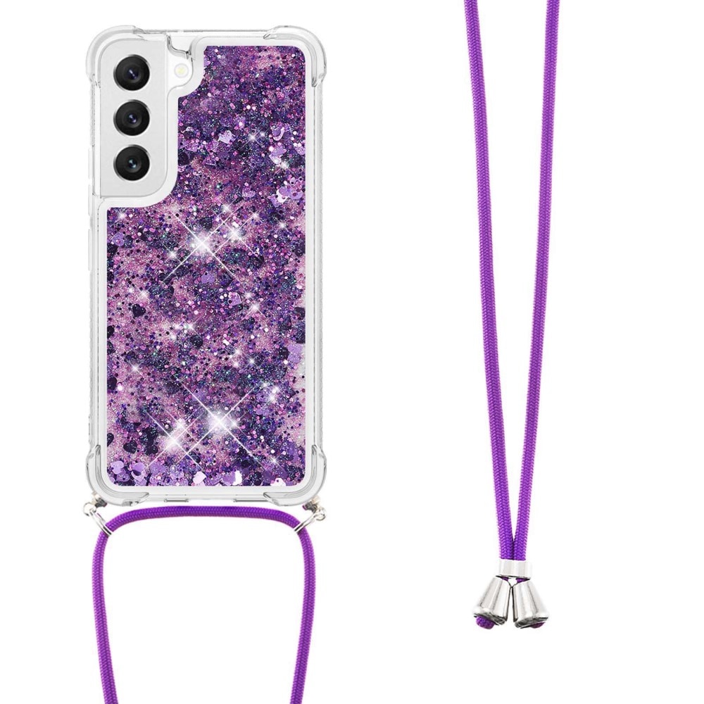 Glitter Powder TPU Cover halskæde strop Samsung Galaxy S23 lila