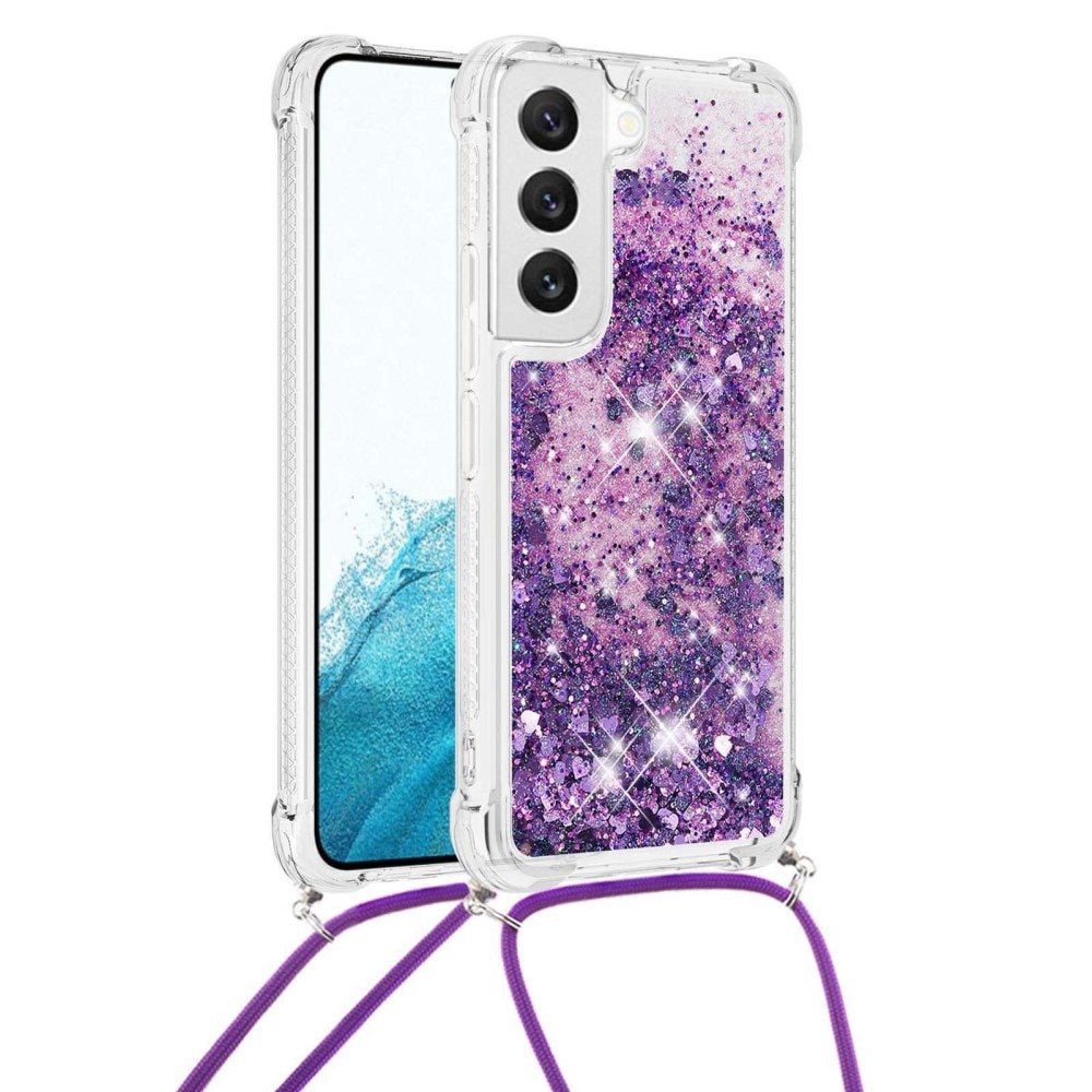 Glitter Powder TPU Cover halskæde strop Samsung Galaxy S23 lila