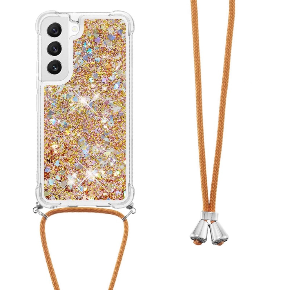 Glitter Powder TPU Cover halskæde strop Samsung Galaxy S23 guld
