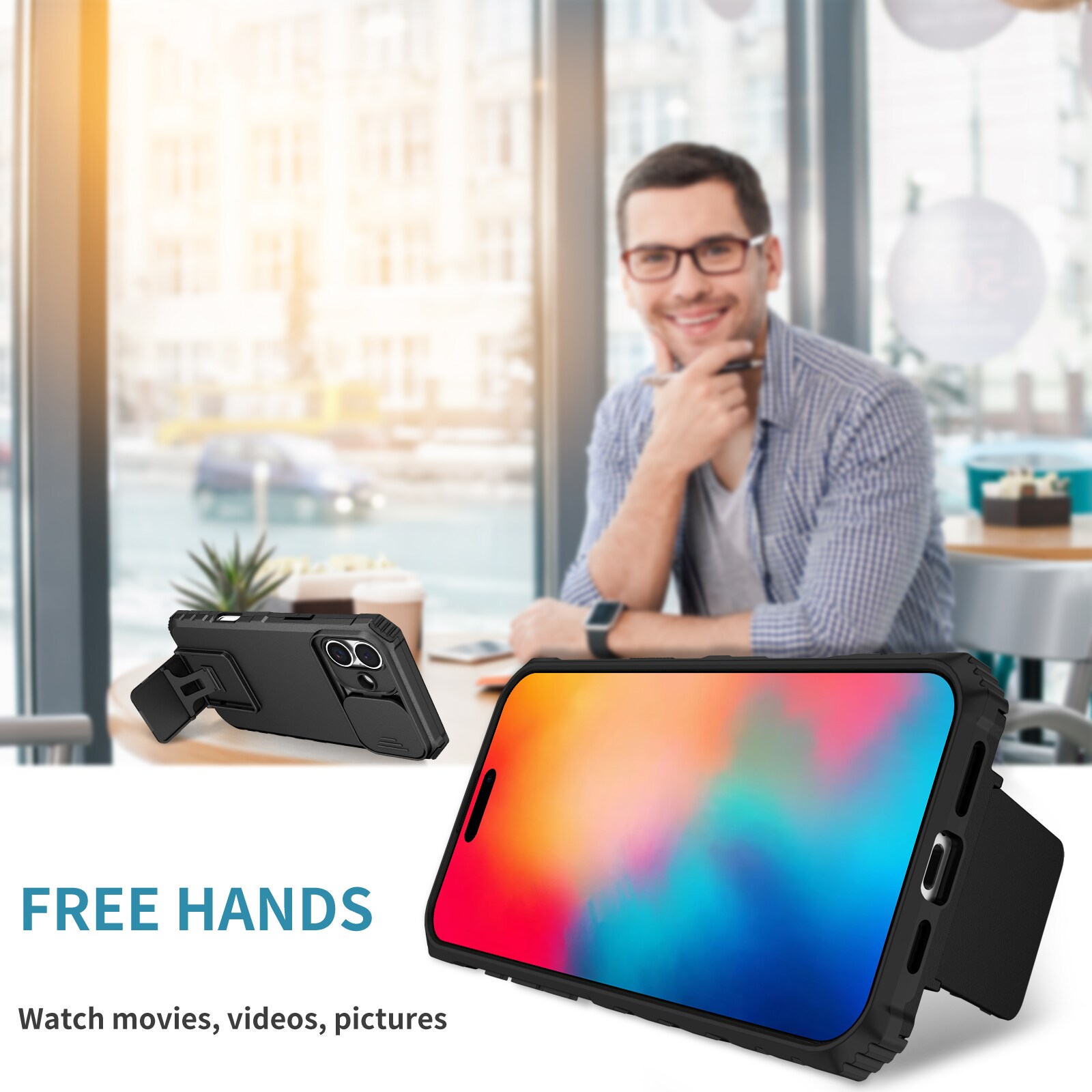 iPhone 17 Kickstand Cover kamerabeskyttelse Sort