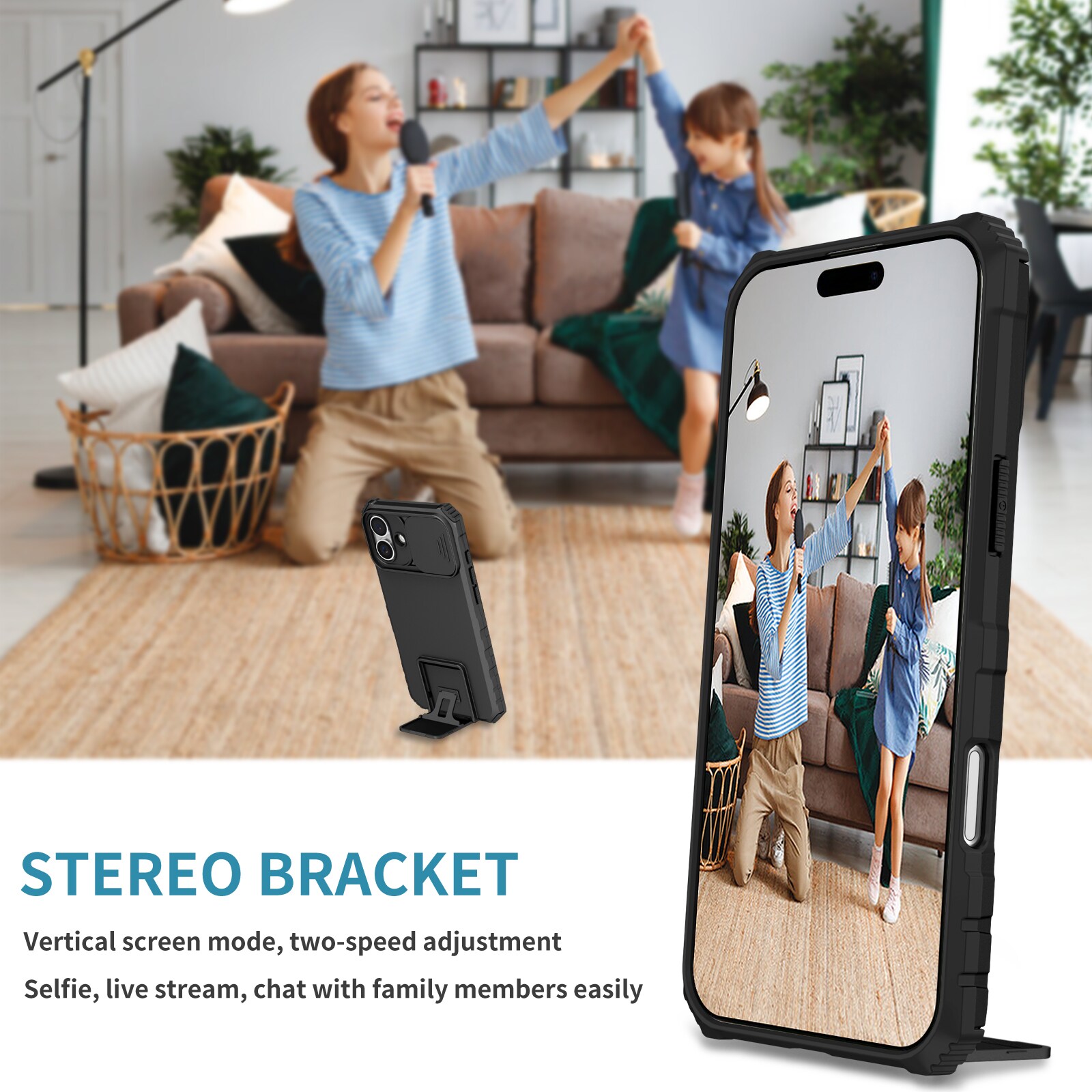 iPhone 17 Kickstand Cover kamerabeskyttelse Sort