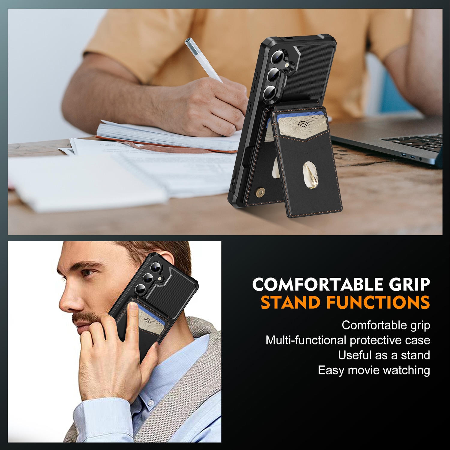 Magnetisk cover med kortholder Samsung Galaxy S24 Sort