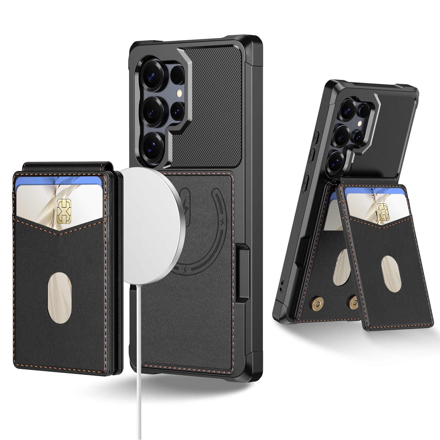 Magnetisk cover med kortholder Samsung Galaxy S24 Ultra Sort