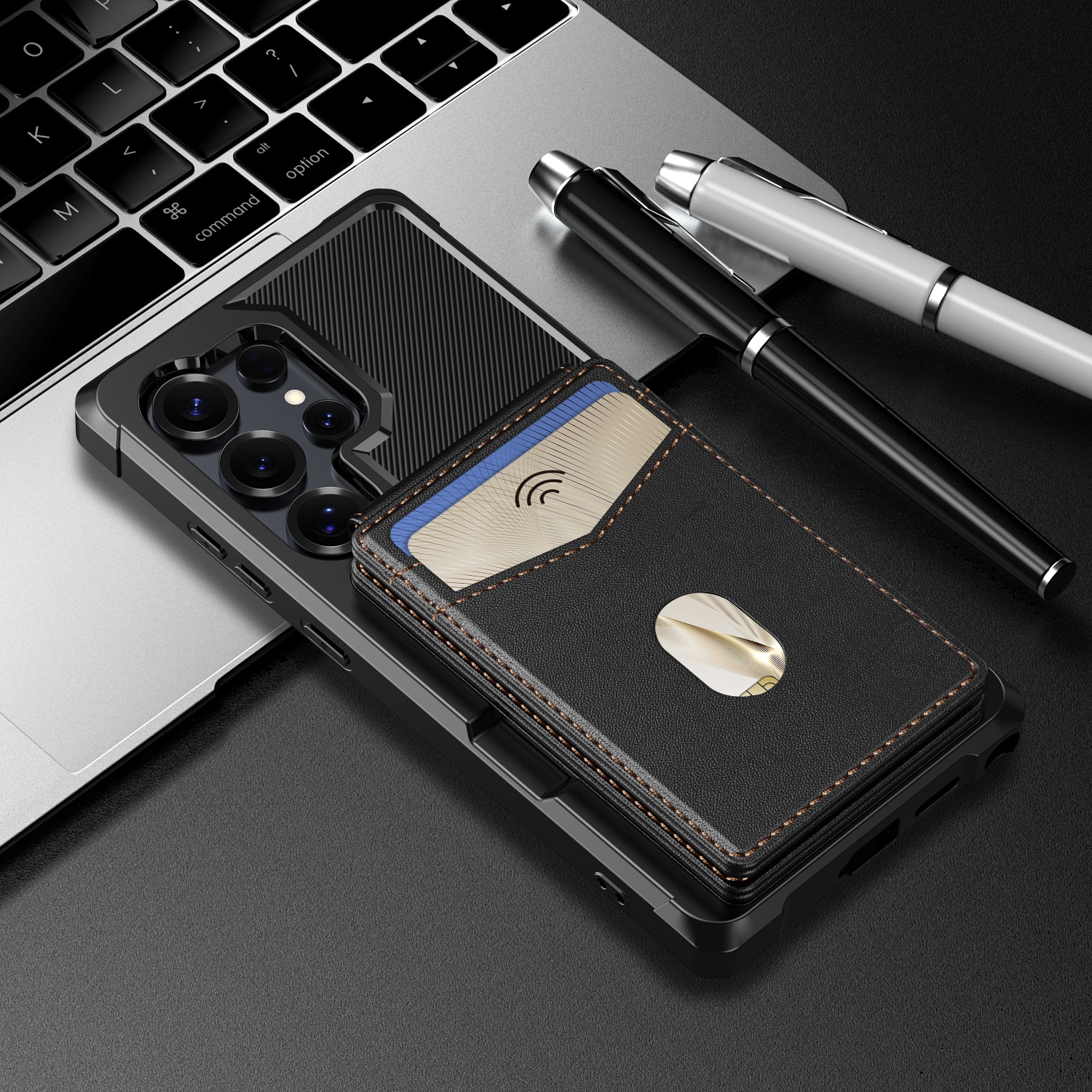 Magnetisk cover med kortholder Samsung Galaxy S24 Ultra Sort