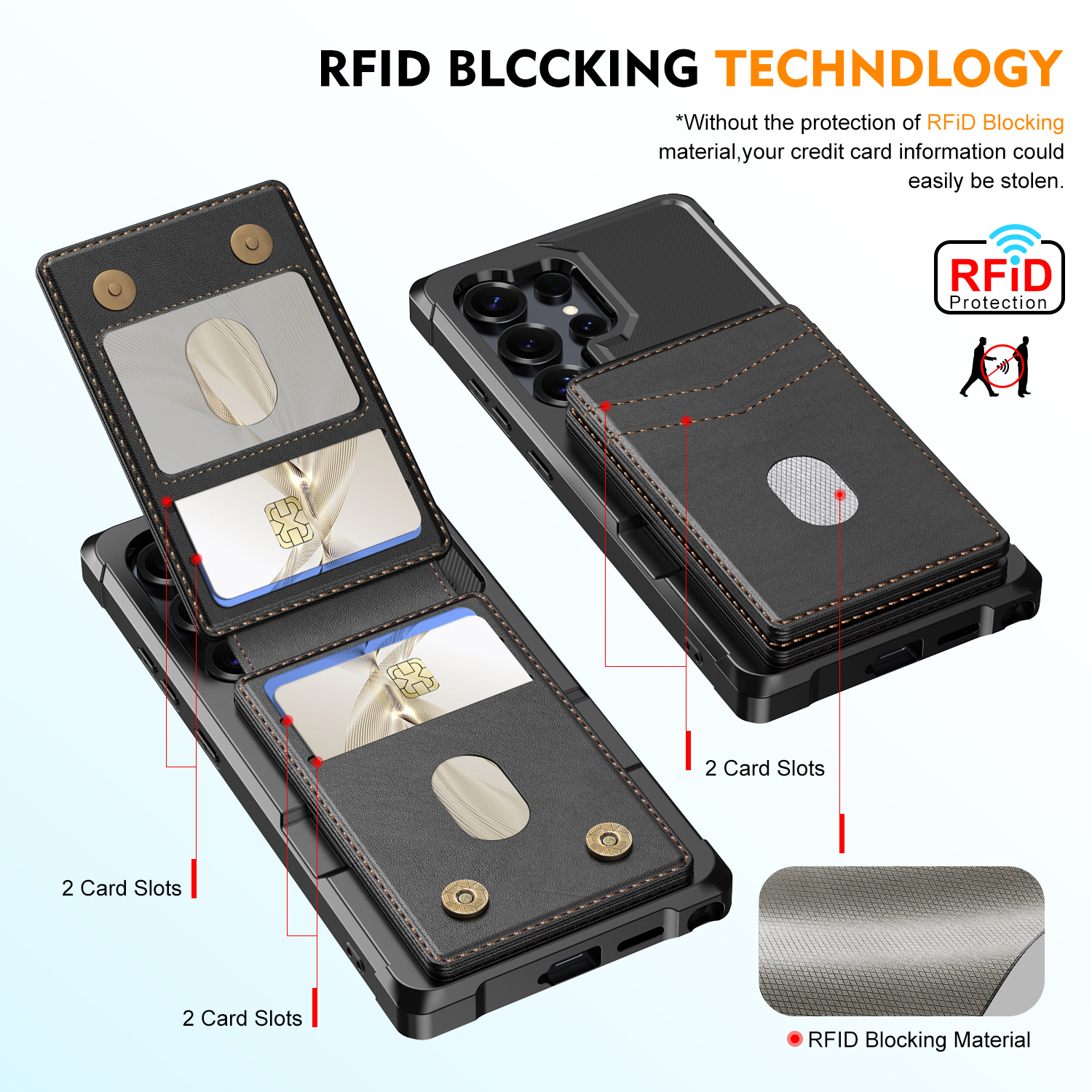 Magnetisk cover med kortholder Samsung Galaxy S25 Ultra Sort