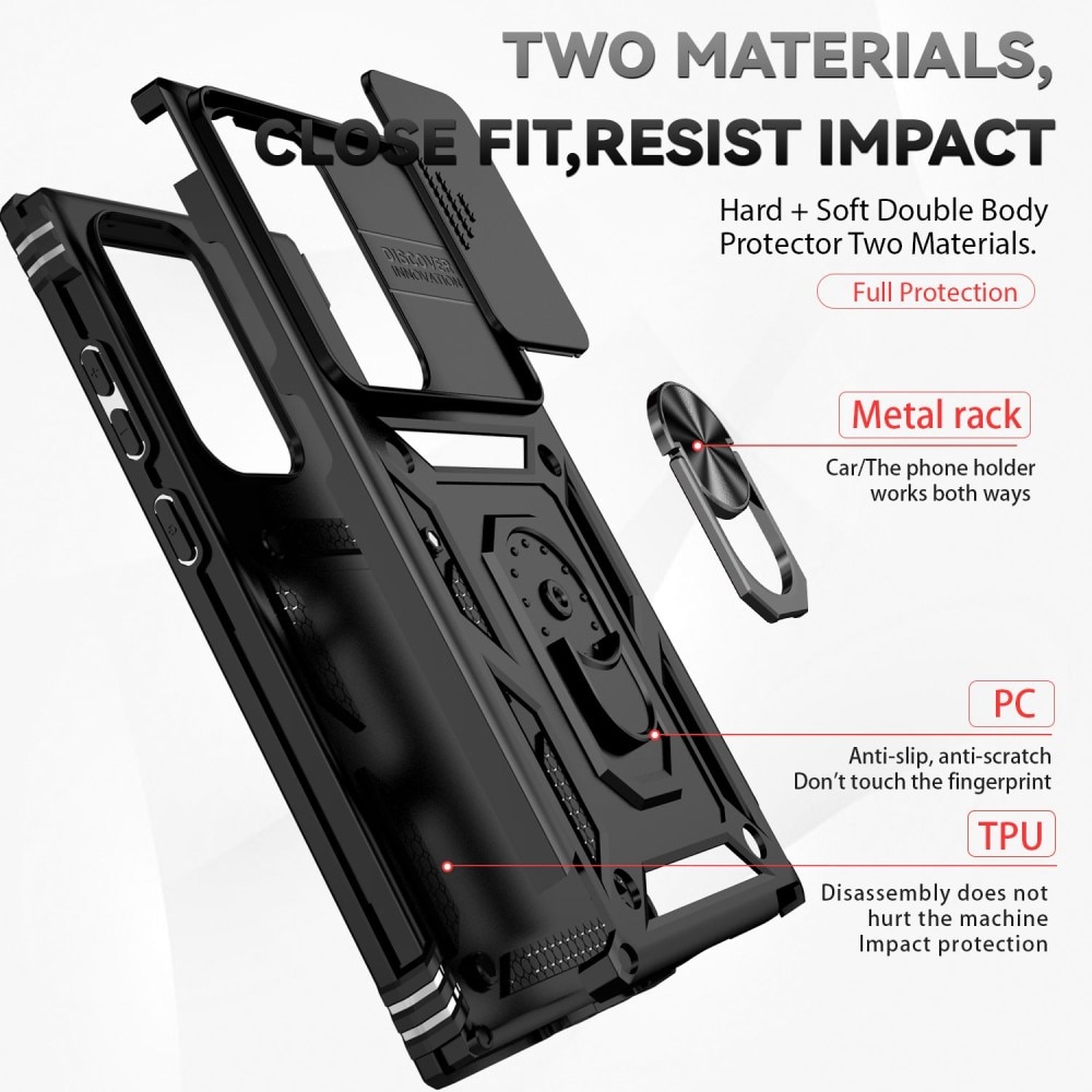 Hybridcover Tech Ring+Kamerabeskyttelse Samsung Galaxy S23 Ultra sort