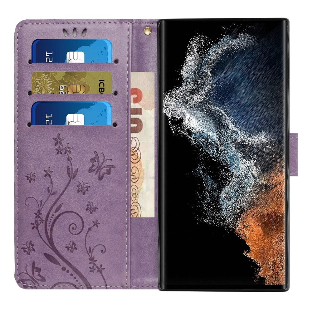 Læderetui Sommerfugle Samsung Galaxy S23 Ultra Lilla