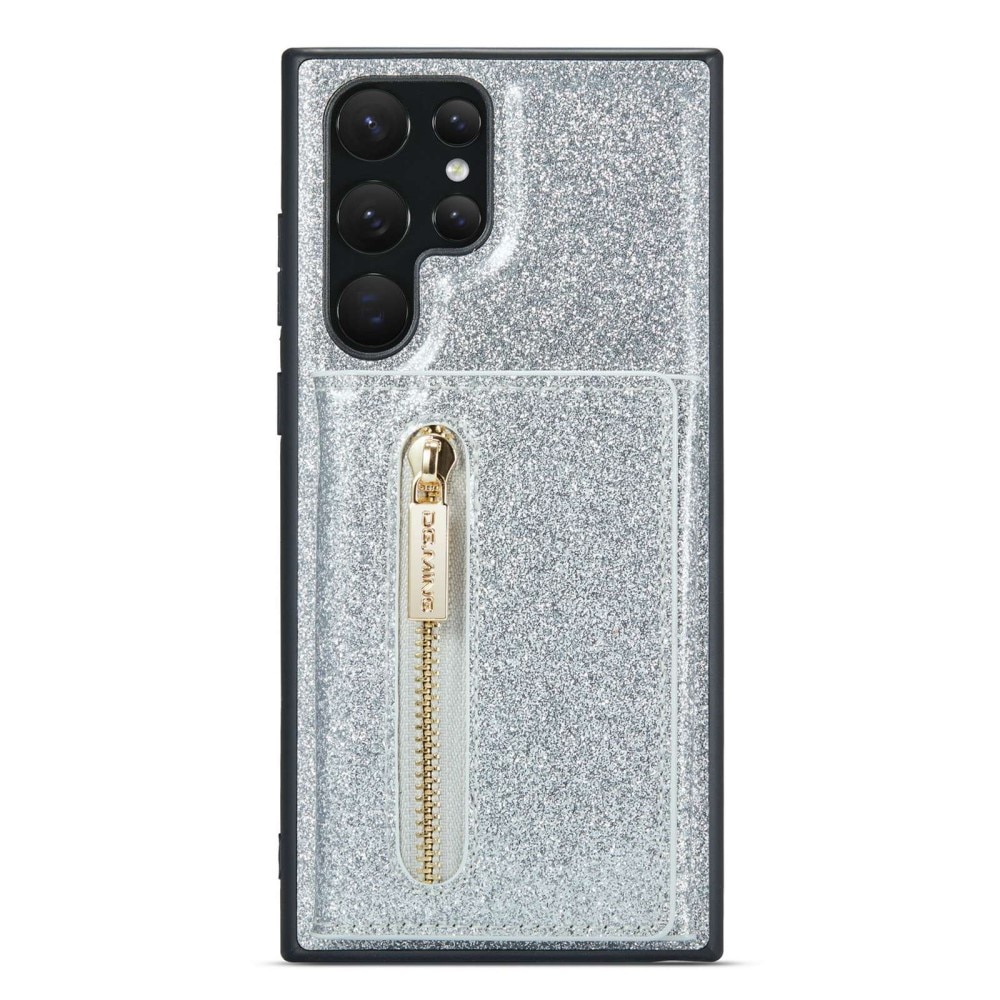 Magnetic Card Slot Case Samsung Galaxy S23 Ultra Glitter sølv
