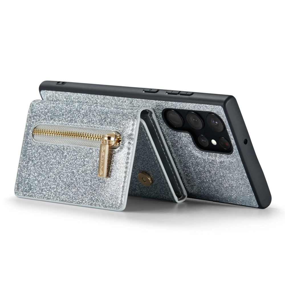 Magnetic Card Slot Case Samsung Galaxy S23 Ultra Glitter sølv