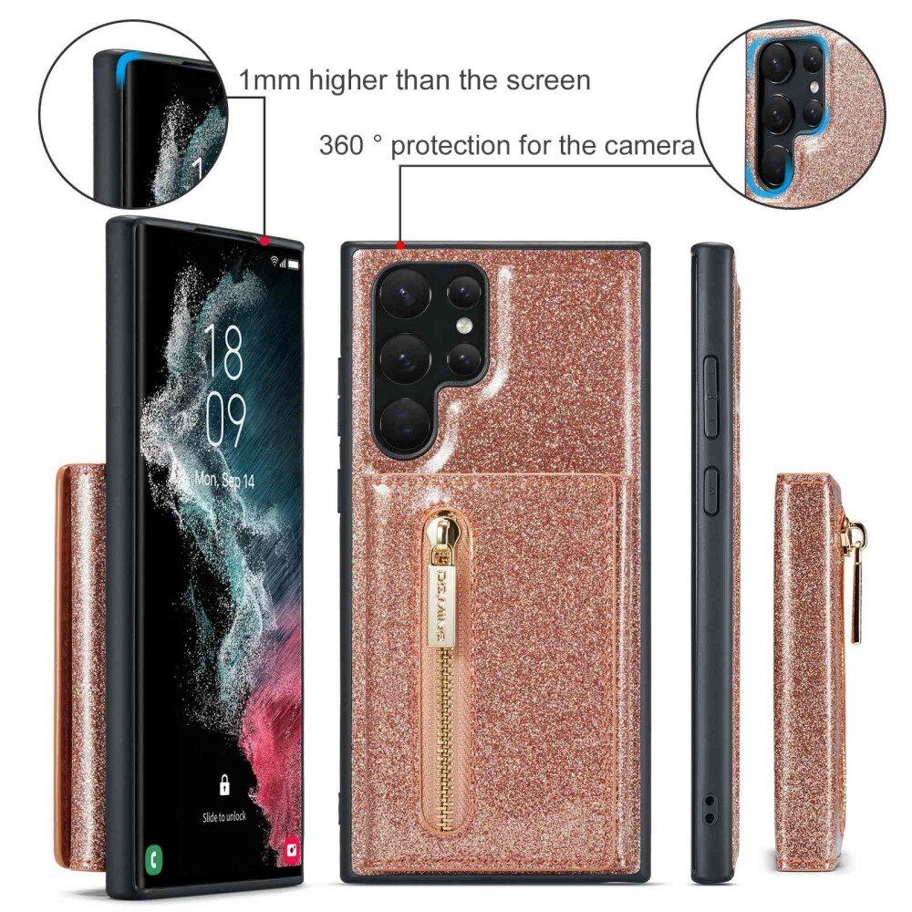 Magnetic Card Slot Case Samsung Galaxy S23 Ultra Glitter rose guld