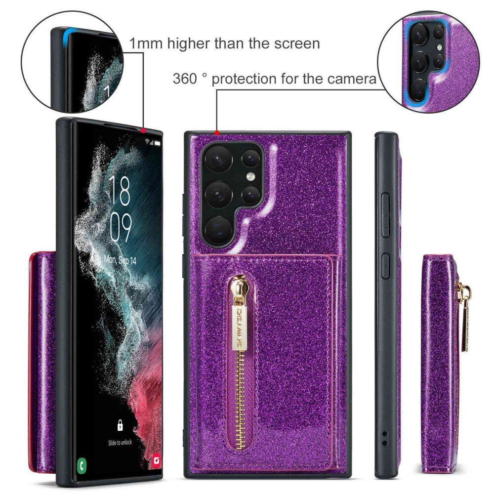 Magnetic Card Slot Case Samsung Galaxy S23 Ultra Glitter lila