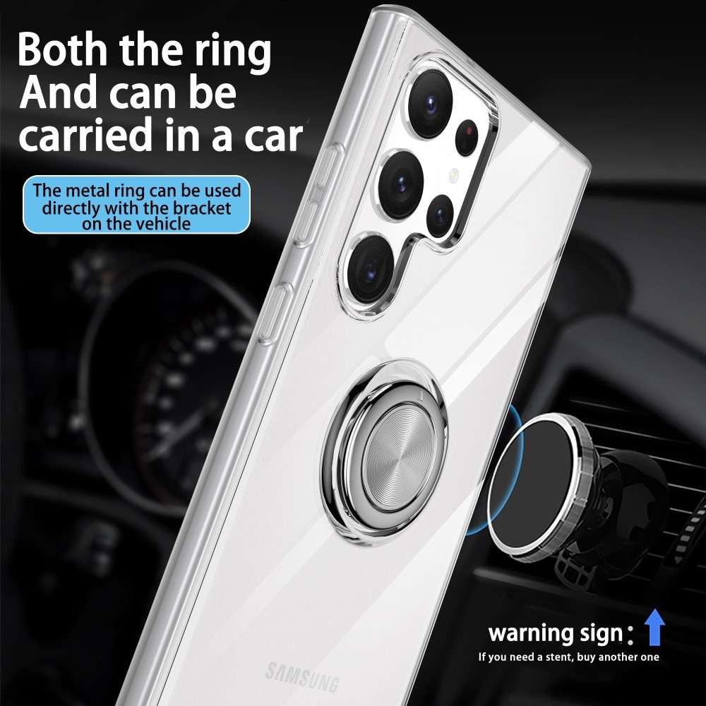 TPU Cover Finger Ring Kickstand Samsung Galaxy S23 Ultra gennemsigtig