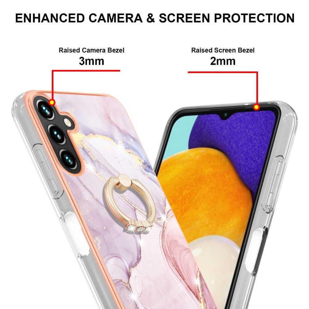 TPU Cover Finger Ring Kickstand Samsung Galaxy A34 lyserød marmor