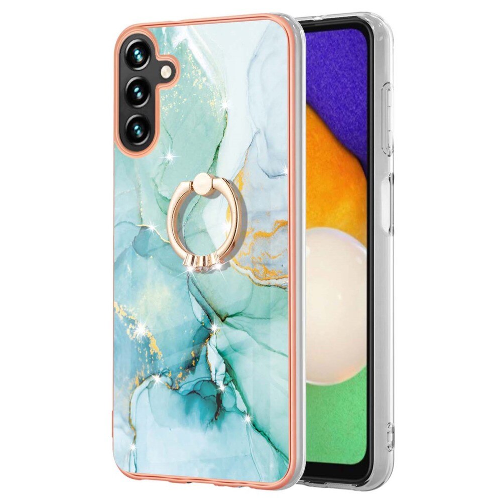 TPU Cover Finger Ring Kickstand Samsung Galaxy A34 grøn marmor