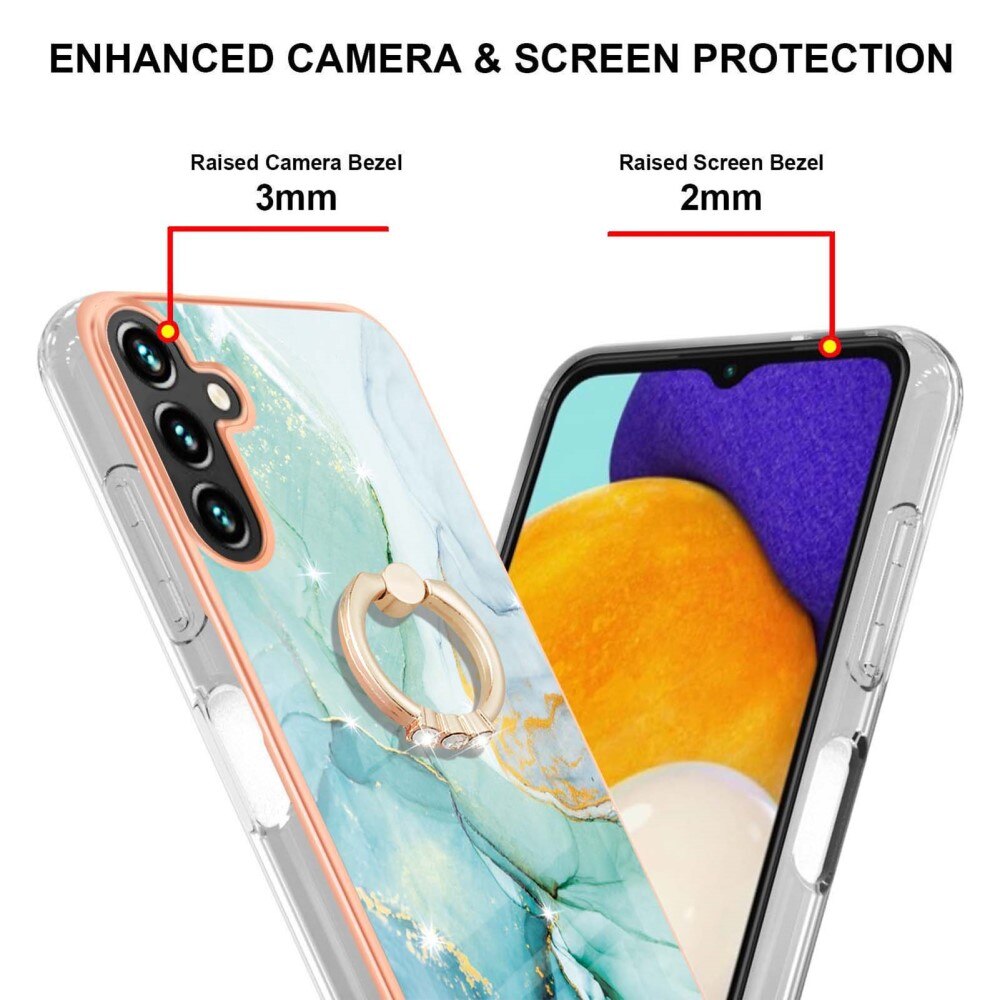 TPU Cover Finger Ring Kickstand Samsung Galaxy A34 grøn marmor