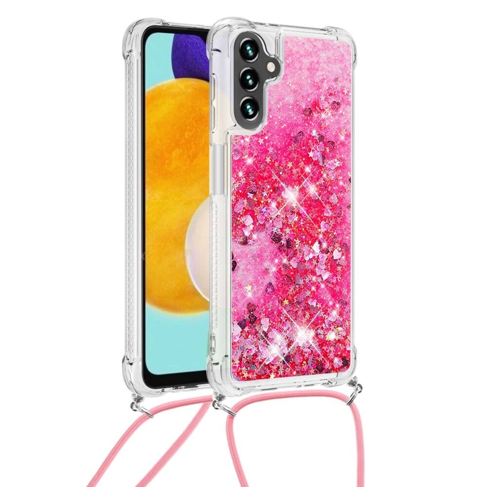 Glitter Powder TPU Cover halskæde strop Samsung Galaxy A54 lyserød